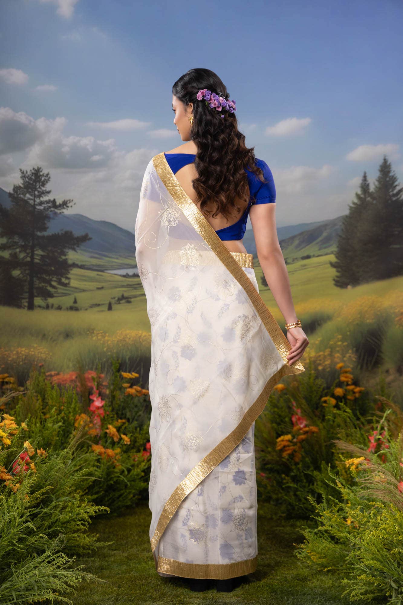 Runes of Gold-White Organza Silk Saree