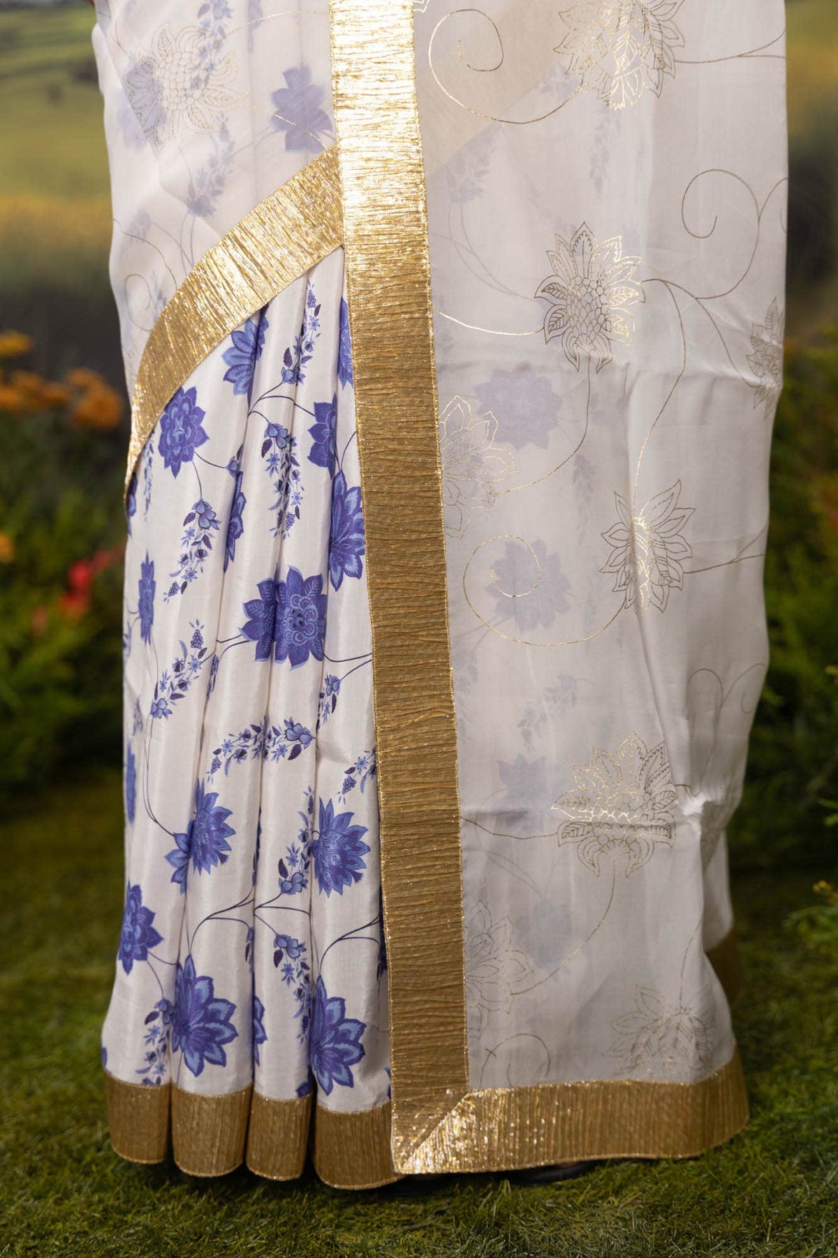 Runes of Gold-White Organza Silk Saree