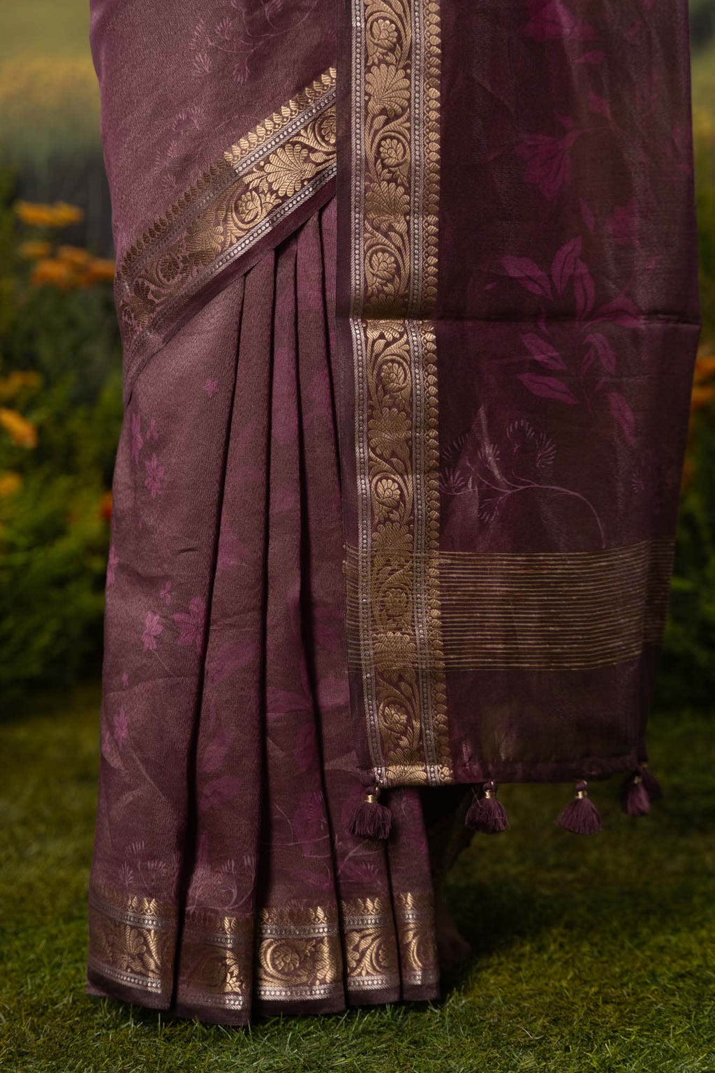 Ikebana's Promise-Wine Cotton Tissue Saree