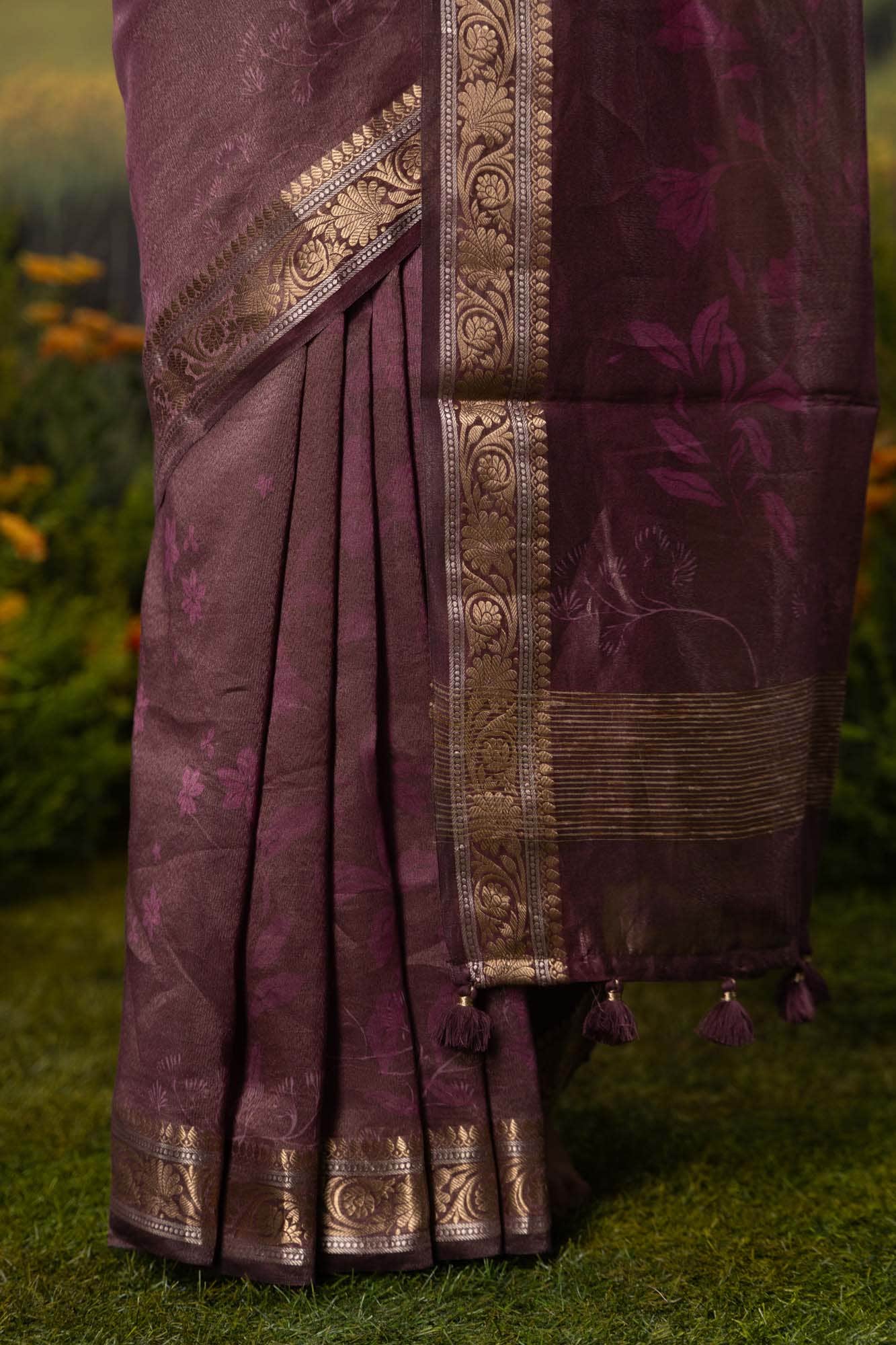 Ikebana's Promise-Wine Cotton Tissue Saree