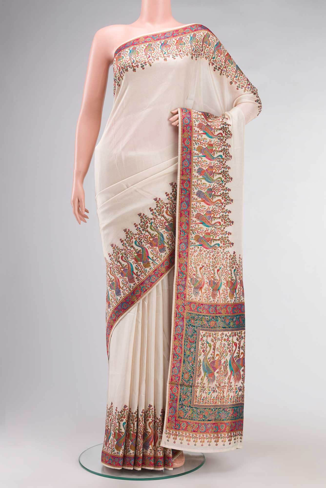 Beige Blended Tussar Silk Saree