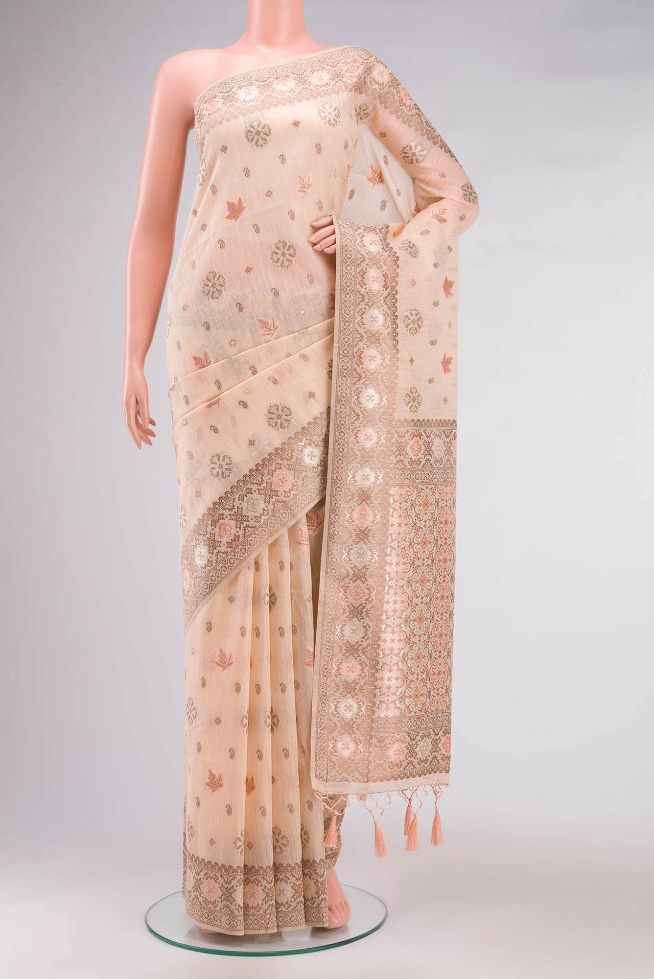 Peach Blended Tussar Silk Saree