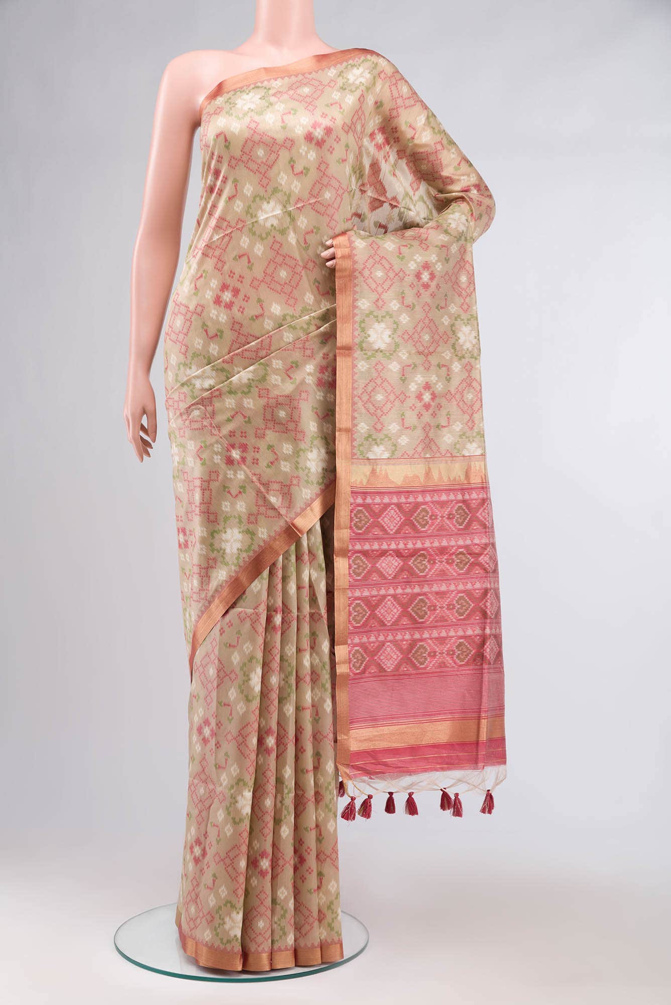 Beige Blended Raw Silk Saree