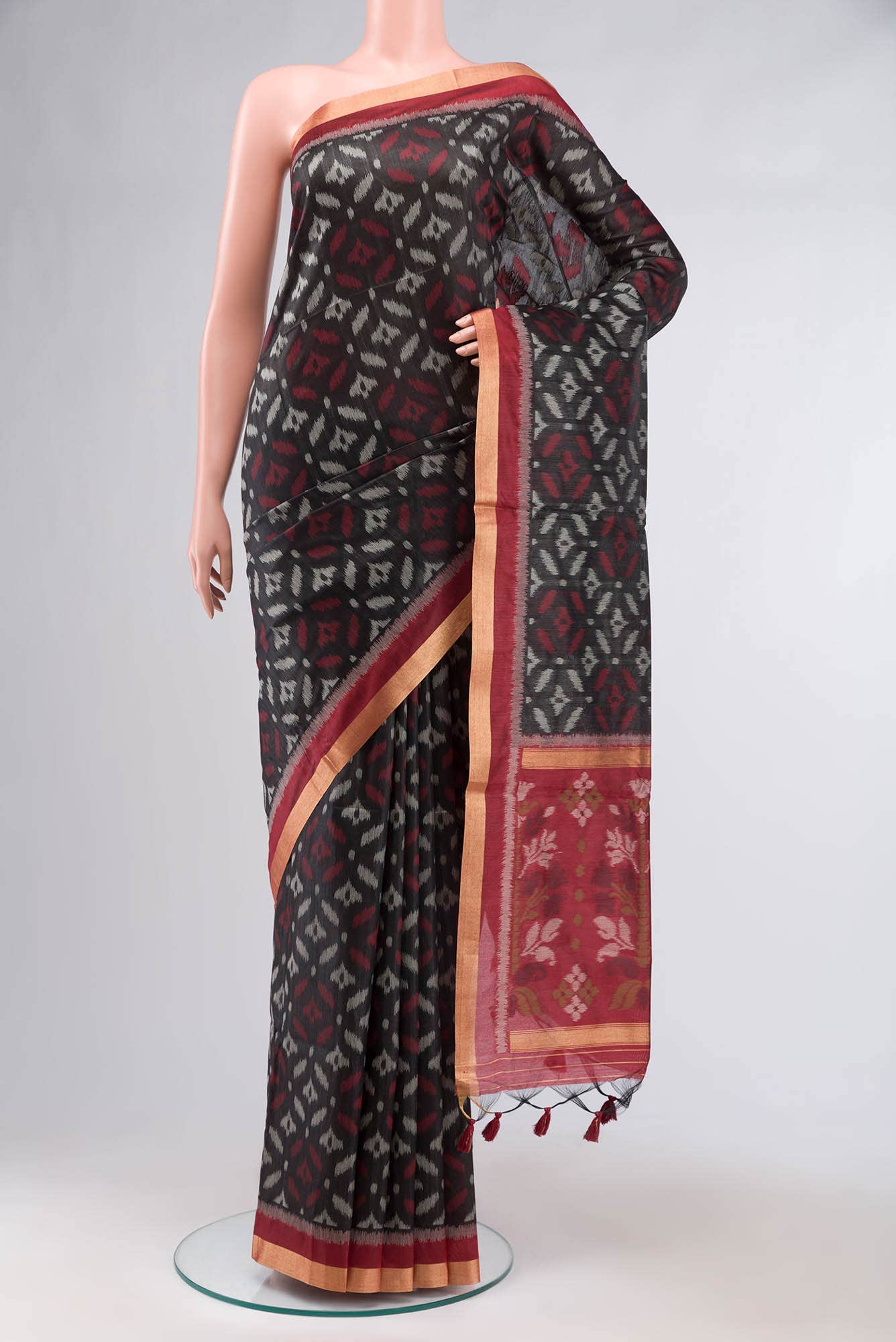 Black Blended Raw Silk Saree