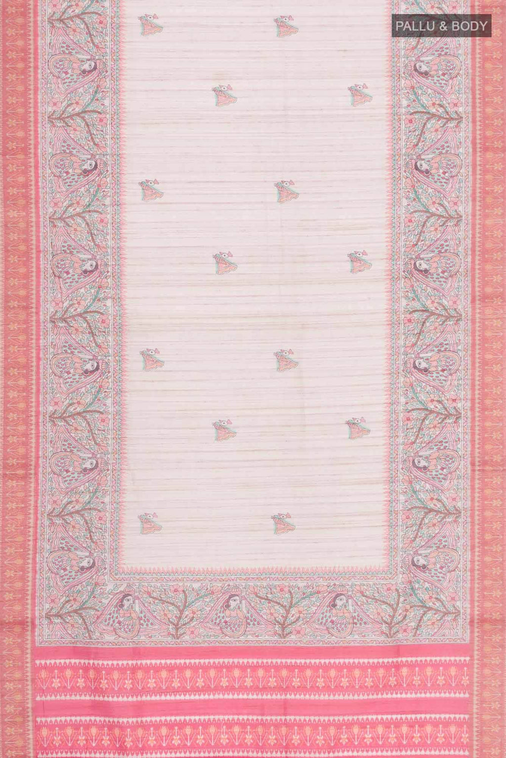 Beige Blended Tussar Silk Saree