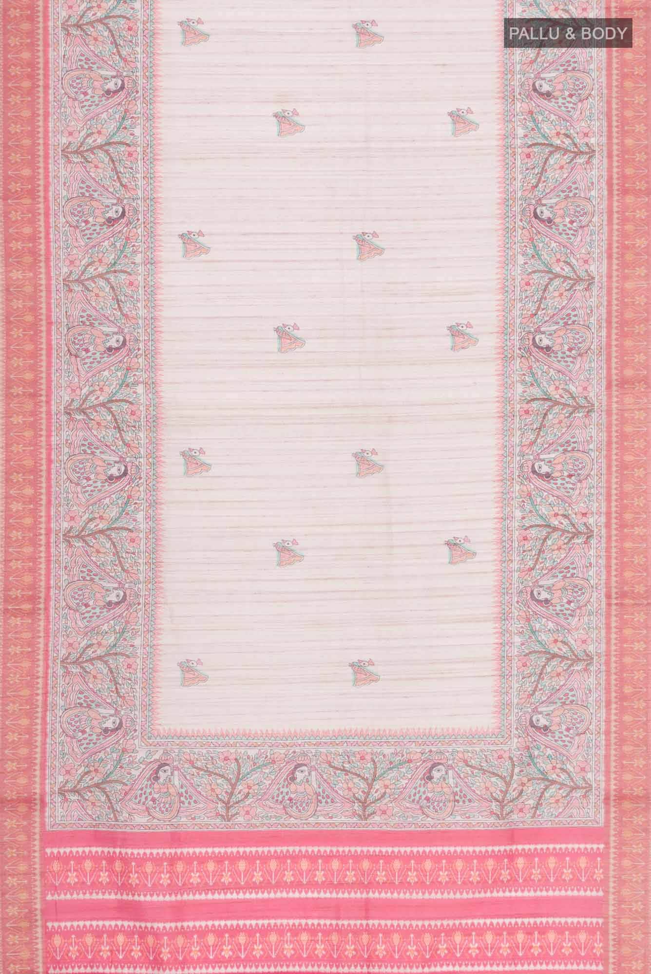 Beige Blended Tussar Silk Saree