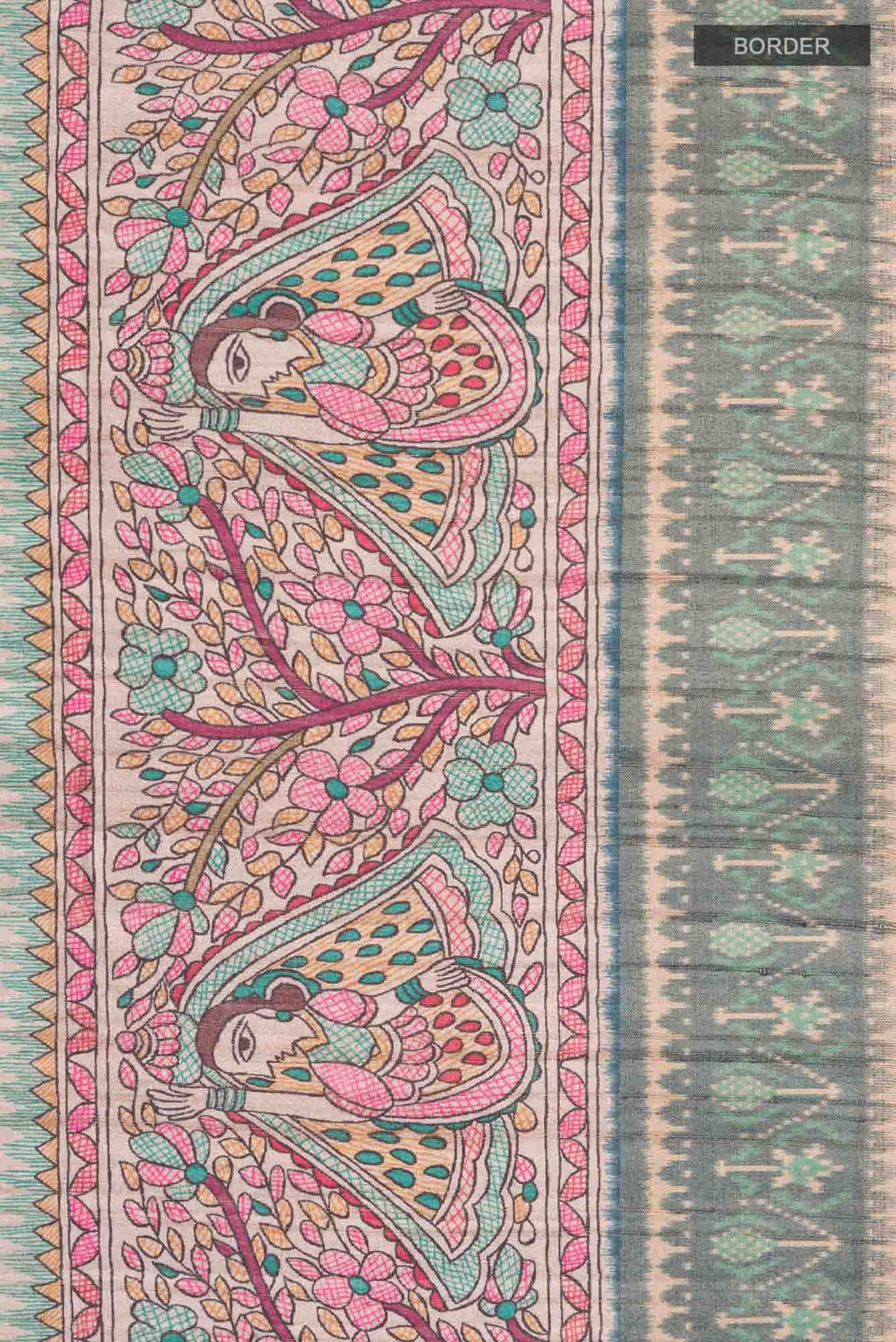 Beige Blended Tussar Silk Saree