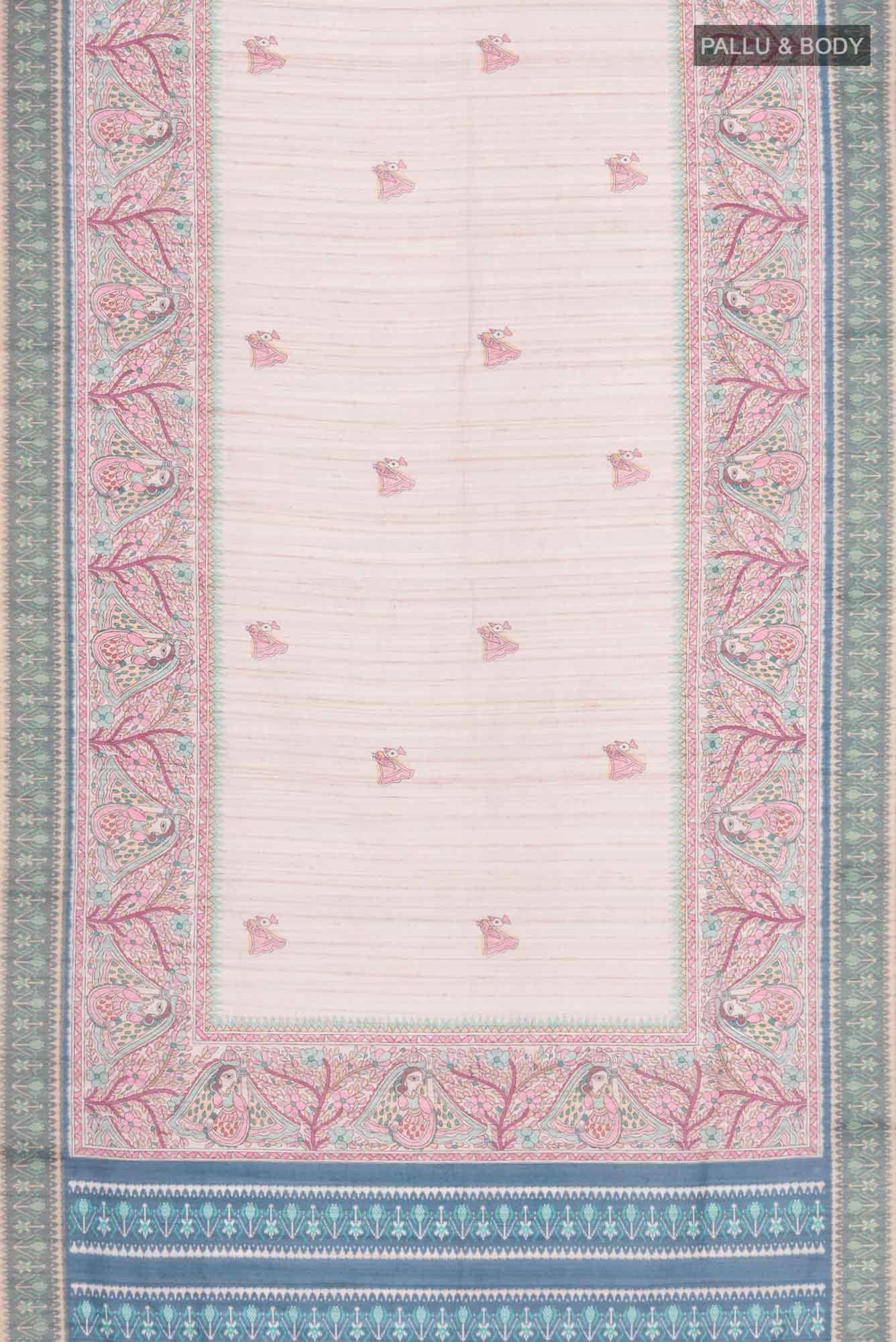 Beige Blended Tussar Silk Saree