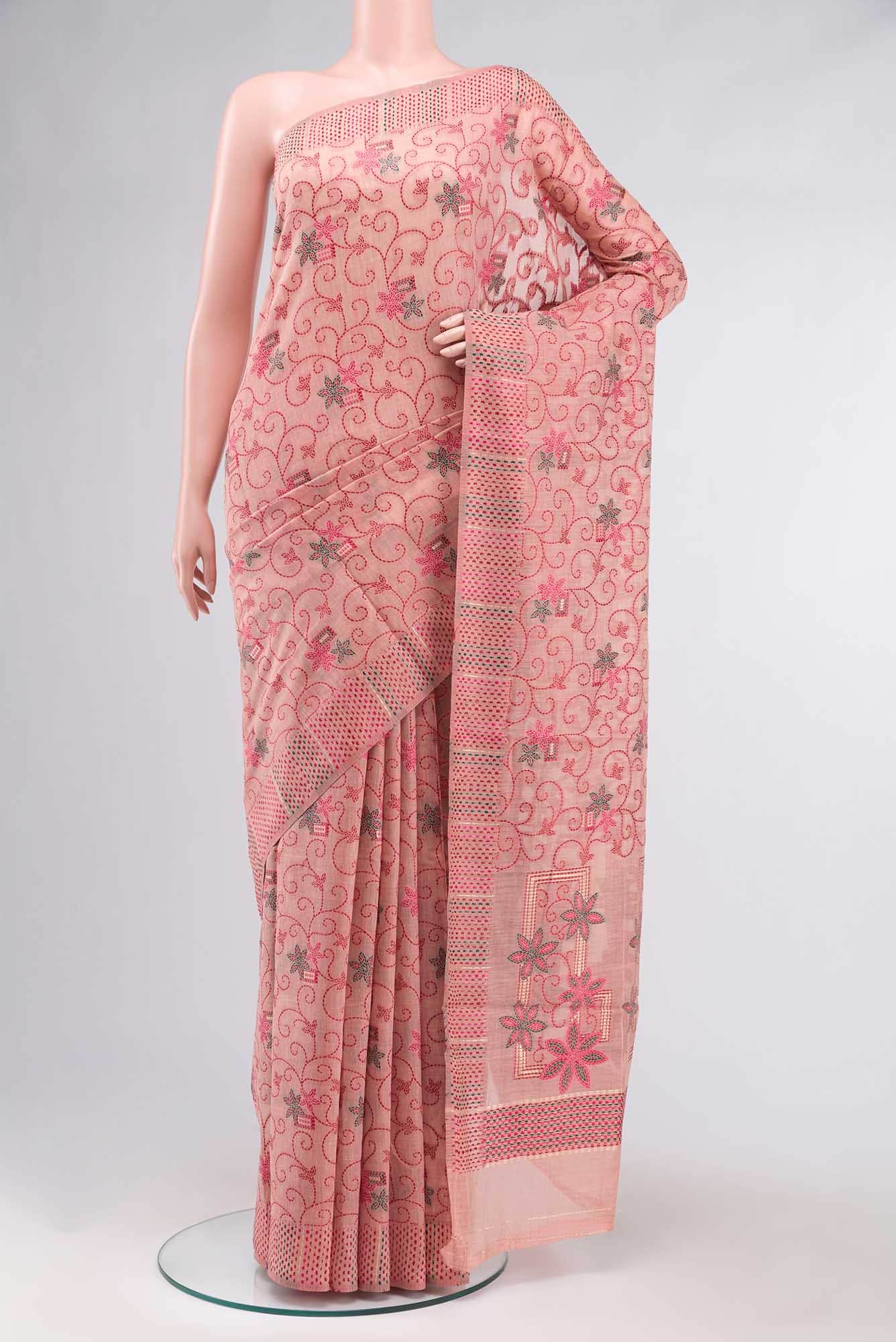 Peach Blended Silk Cotton Saree
