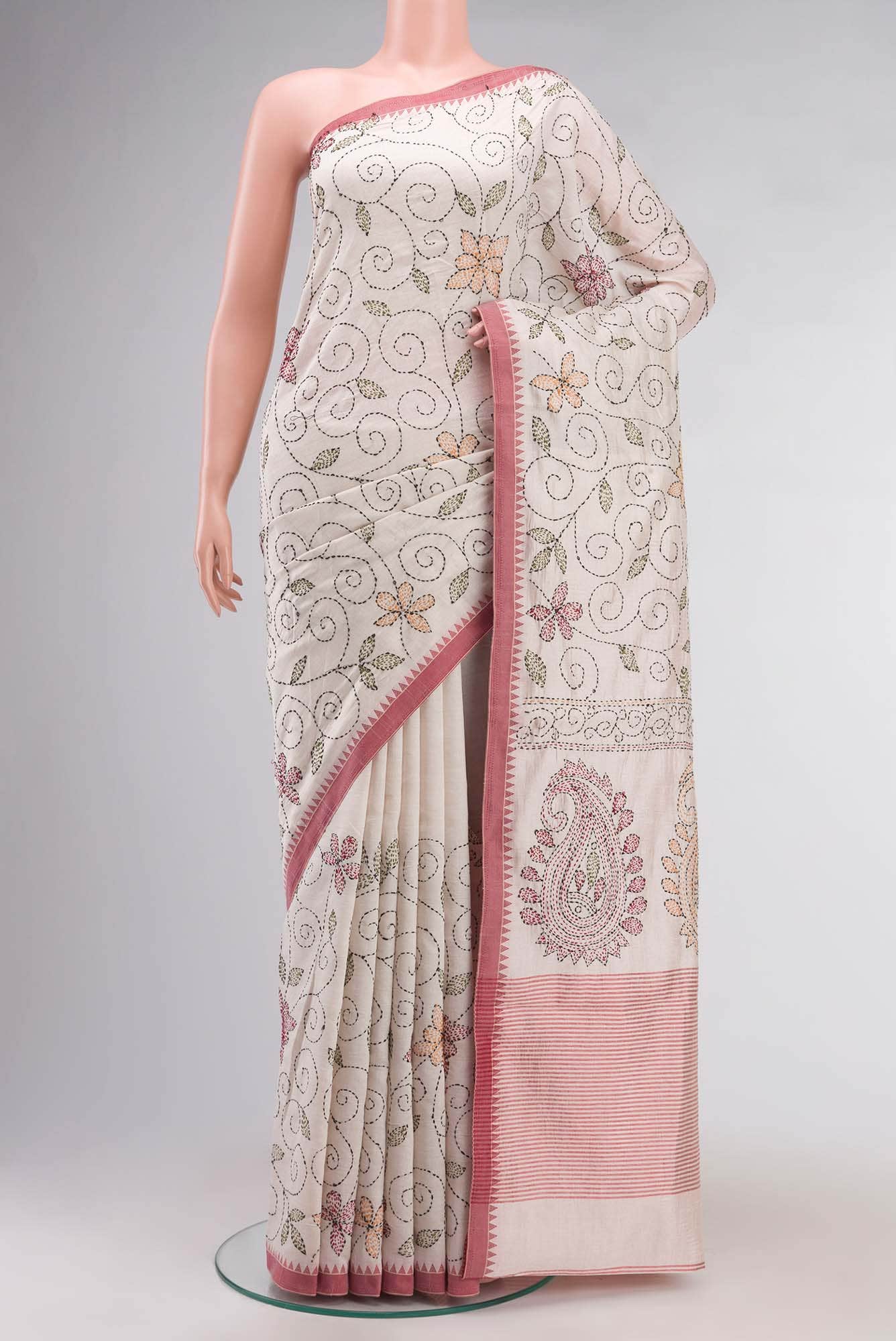Beige Blended Tussar Silk Saree