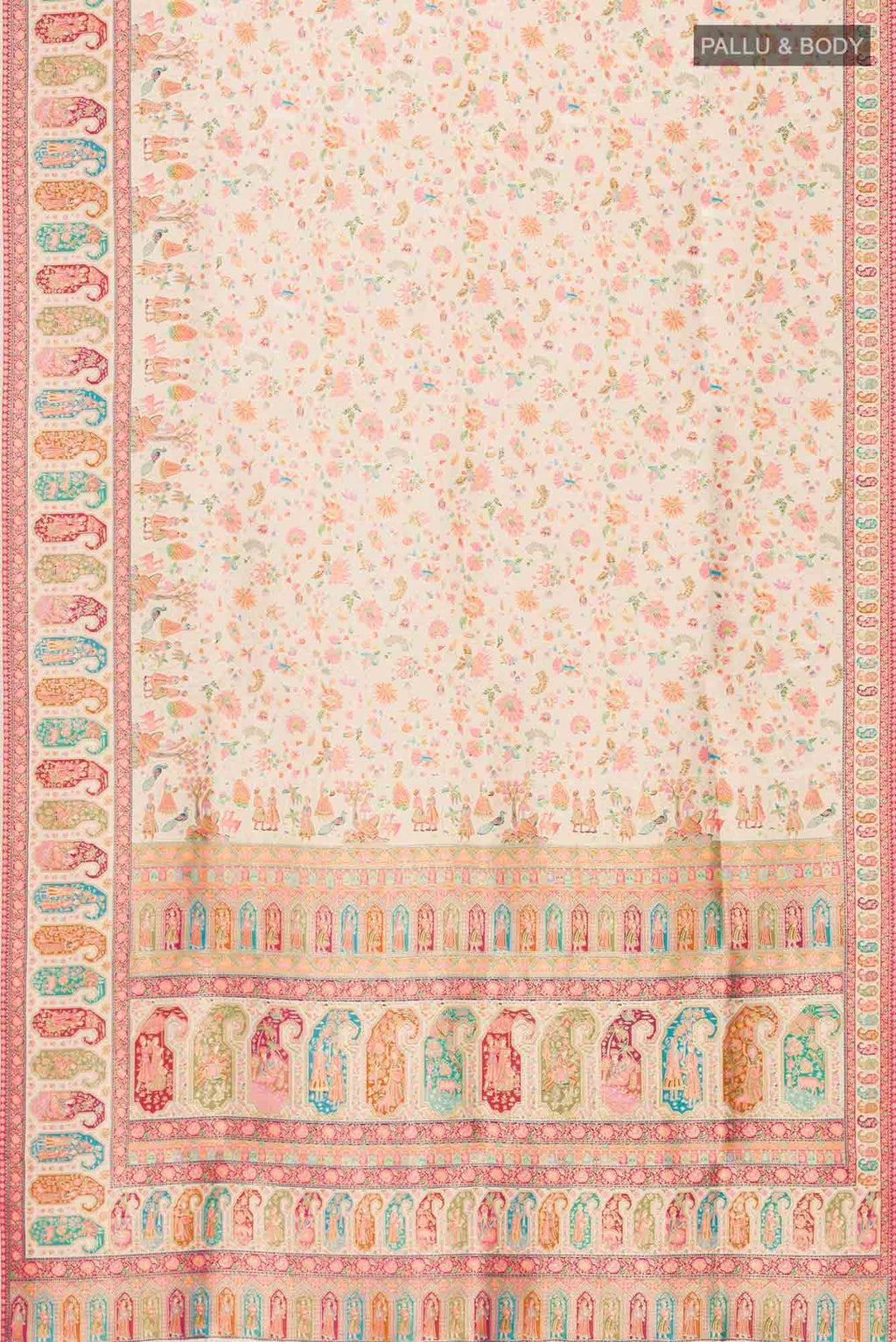Beige Blended Tussar Silk Saree