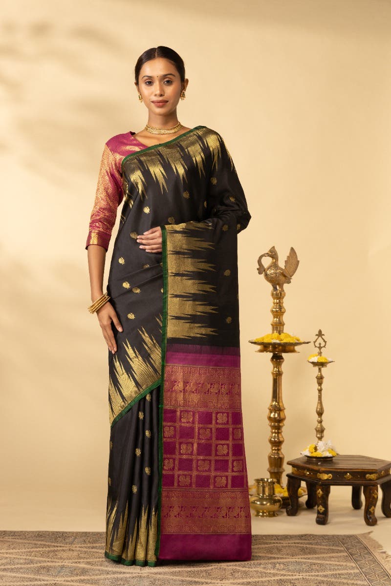 Aishwaryam-Black Kanchipuram Silk Saree
