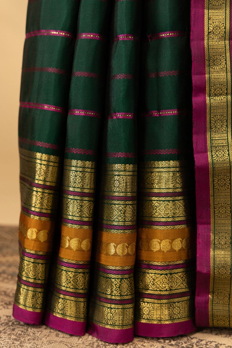 Velari-Bottle Green Kanchipuram Silk Saree