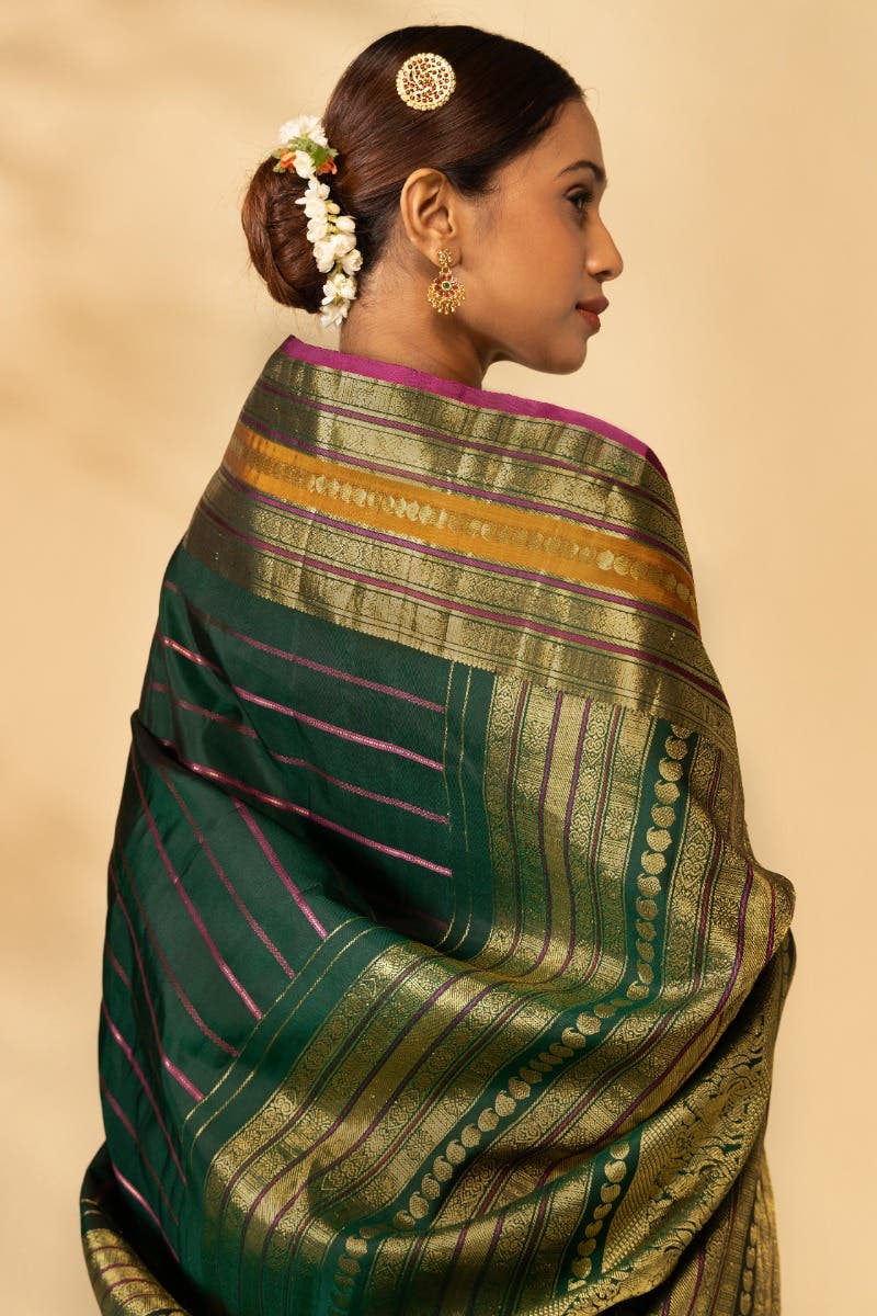 Velari-Bottle Green Kanchipuram Silk Saree
