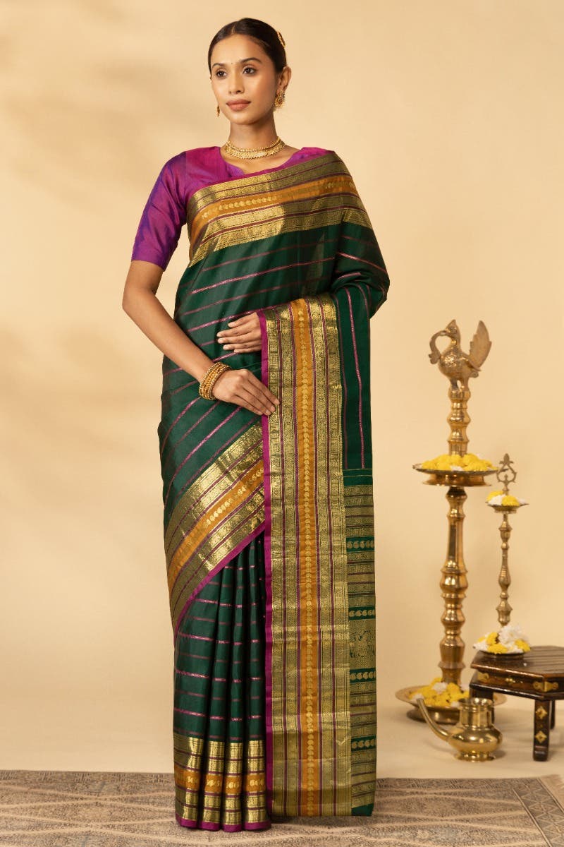 Velari-Bottle Green Kanchipuram Silk Saree