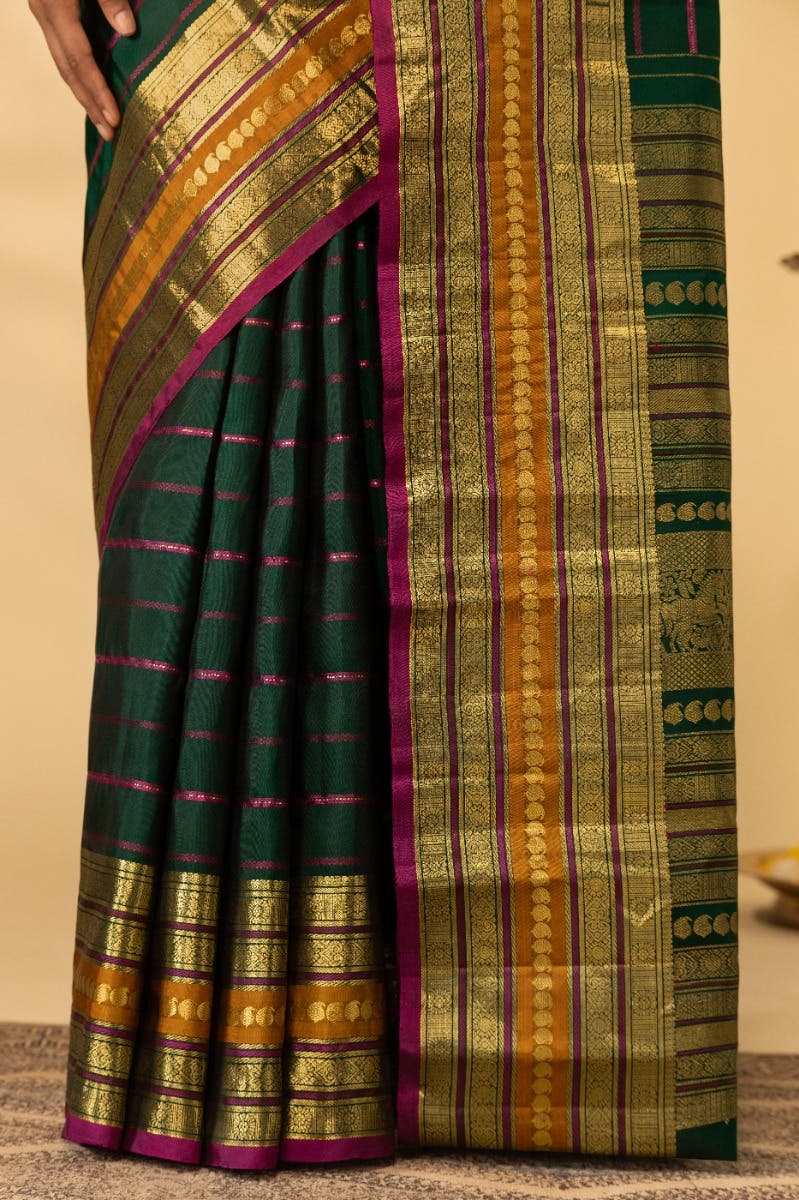 Velari-Bottle Green Kanchipuram Silk Saree