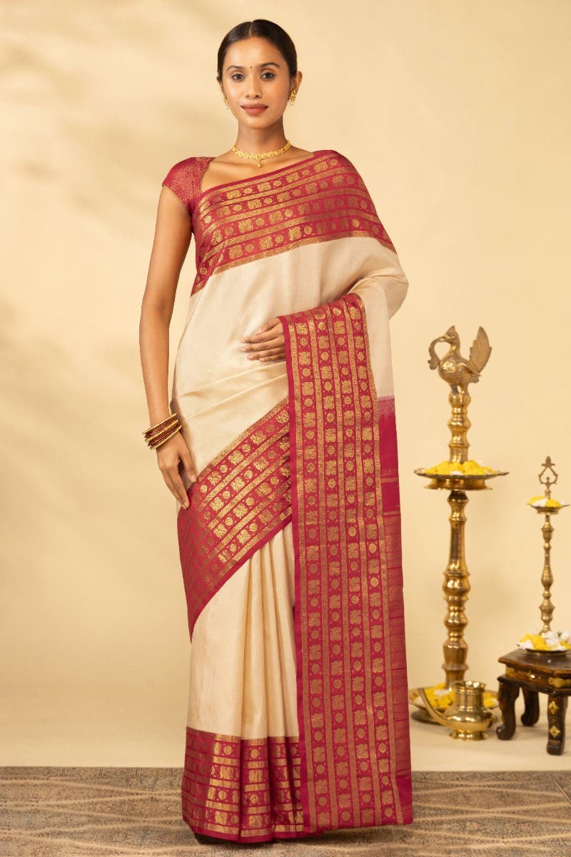 Suvarna-Off White Kanchipuram Silk Saree