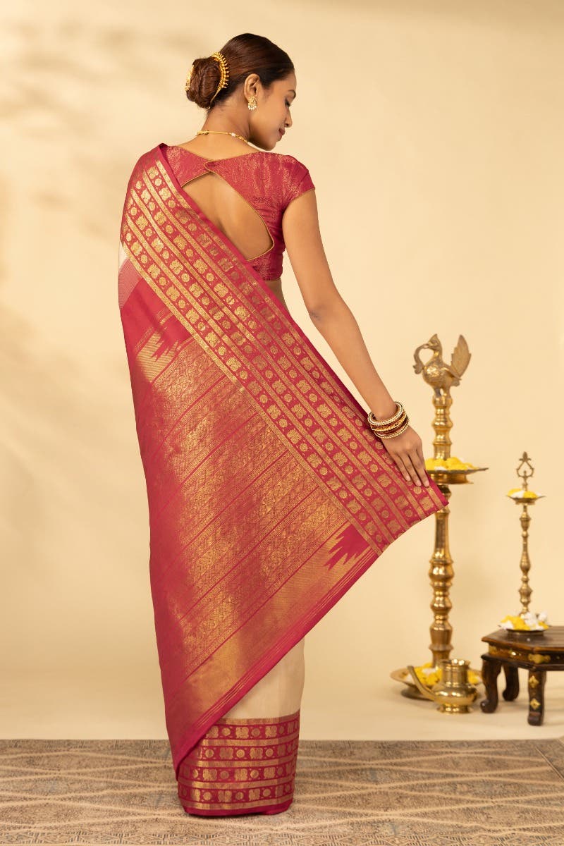 Suvarna-Off White Kanchipuram Silk Saree