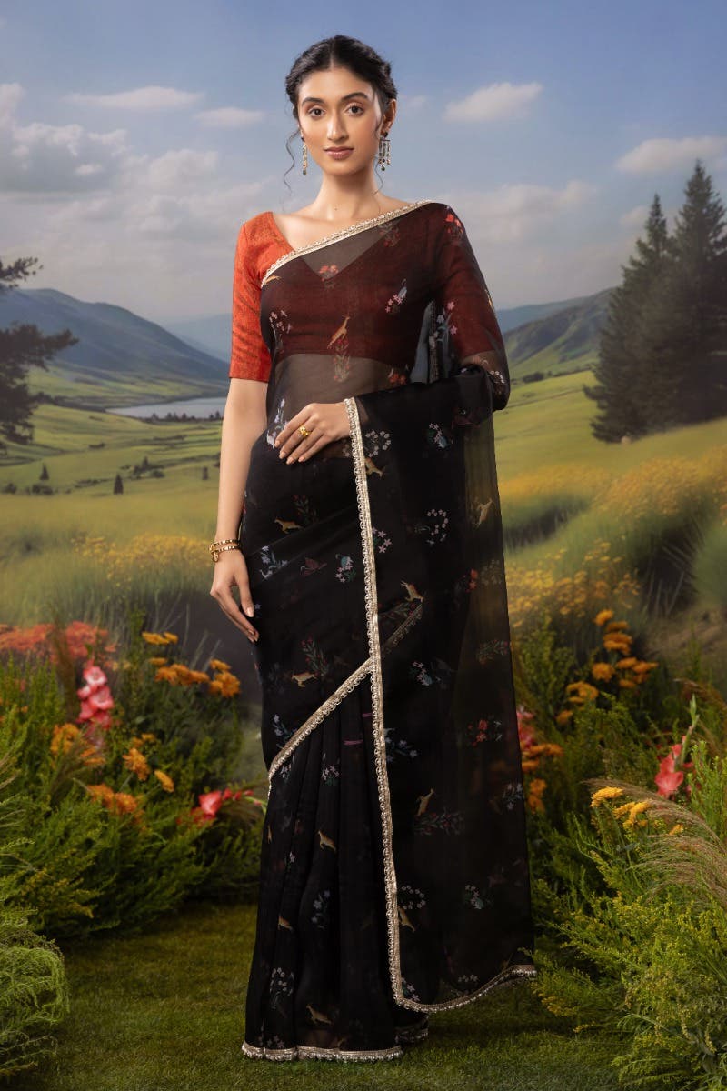 Midnight Lore-Black Pure Organza Silk Saree