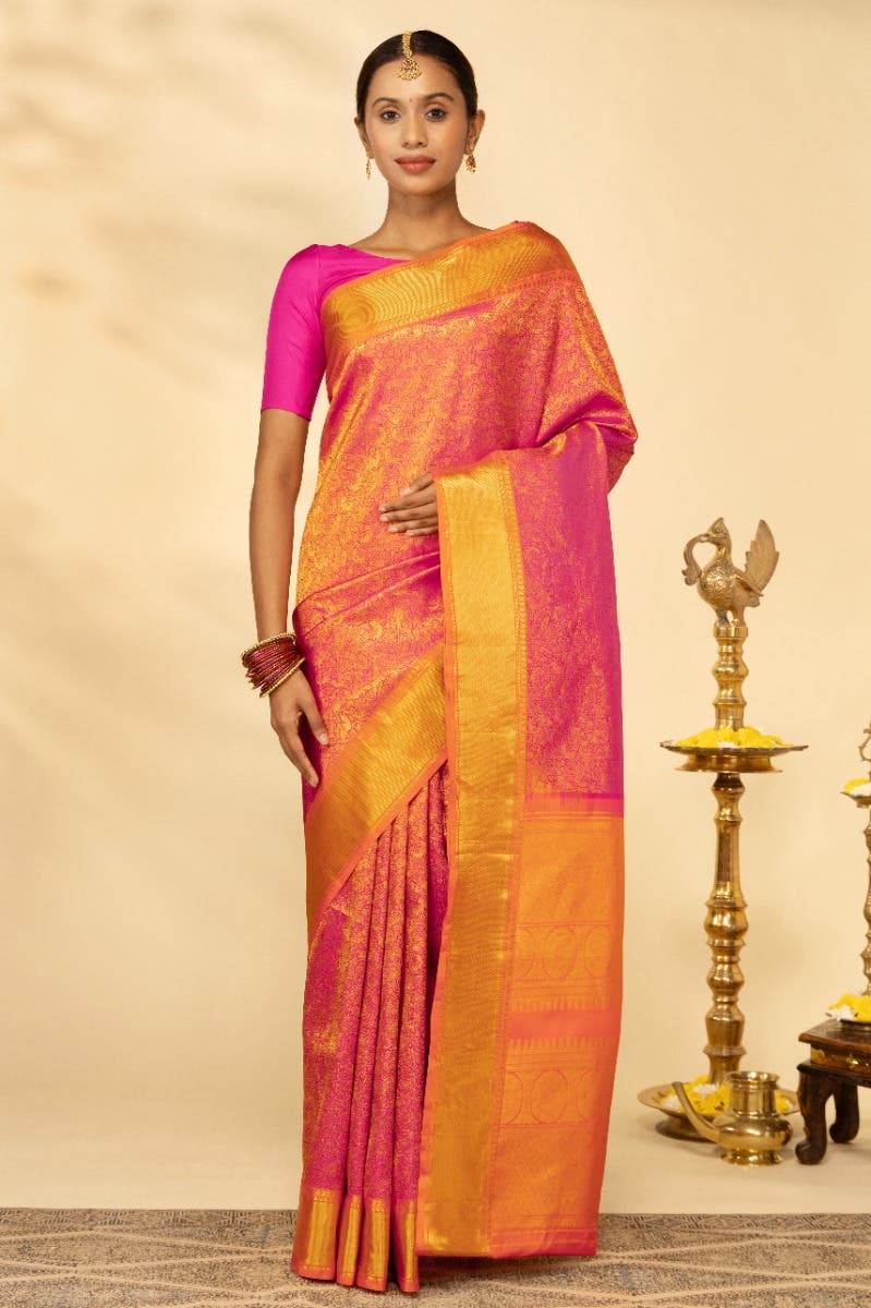 Sundiri-Pink Kanchipuram Silk Saree