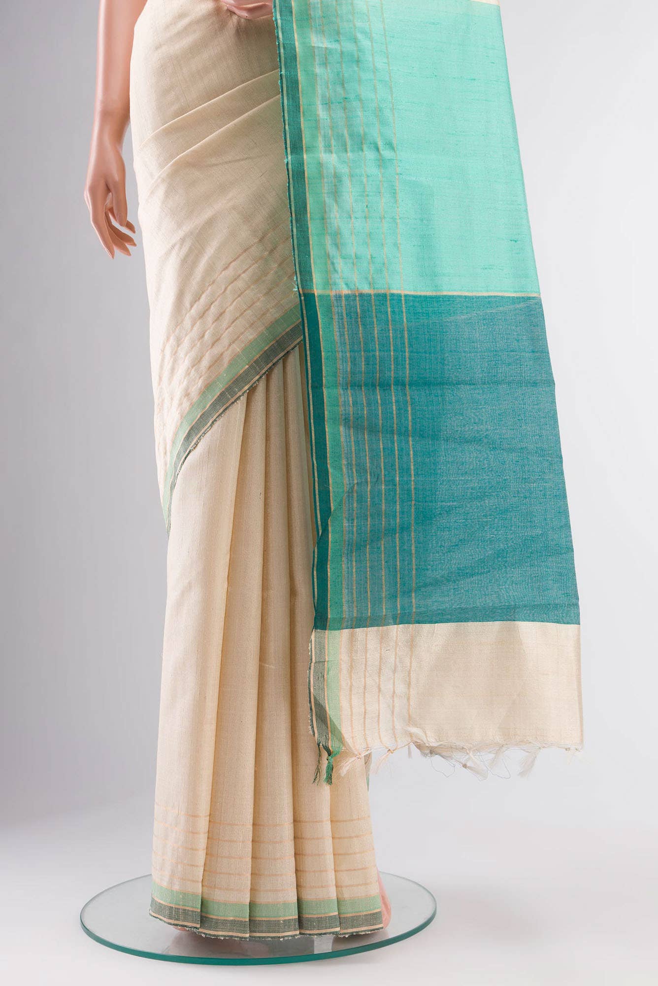 Erina-Cream Bhagalpuri Tussar Silk Saree