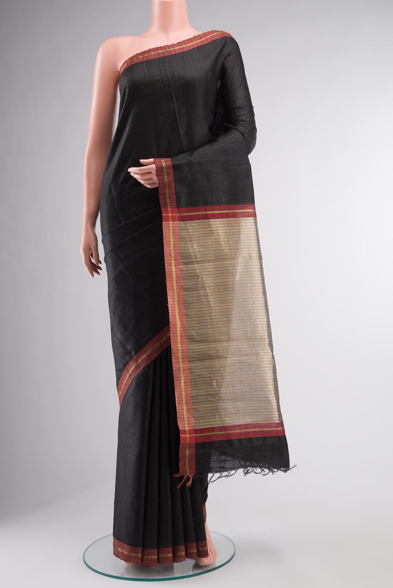 Kruti-Black Bhagalpuri Tussar Silk Saree