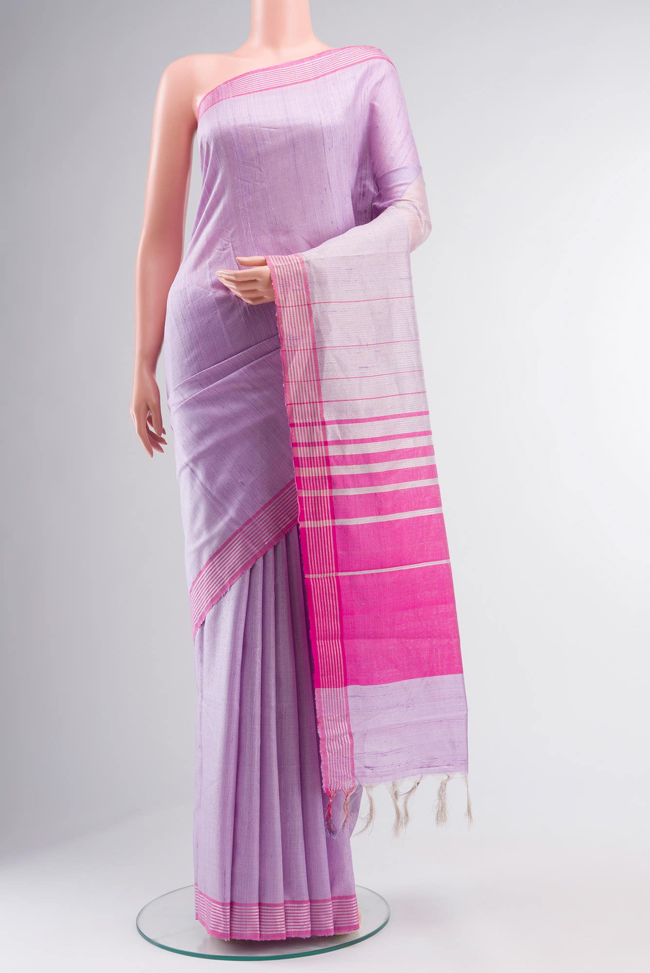 Rose Quartz-Lavender Bhagalpuri Tussar Silk Saree