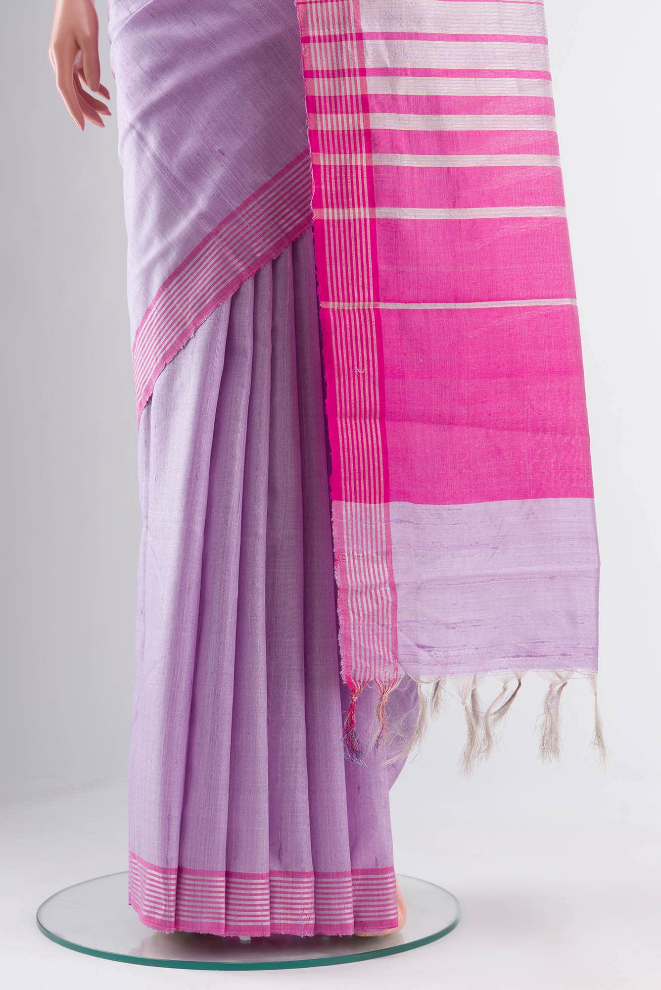 Rose Quartz-Lavender Bhagalpuri Tussar Silk Saree