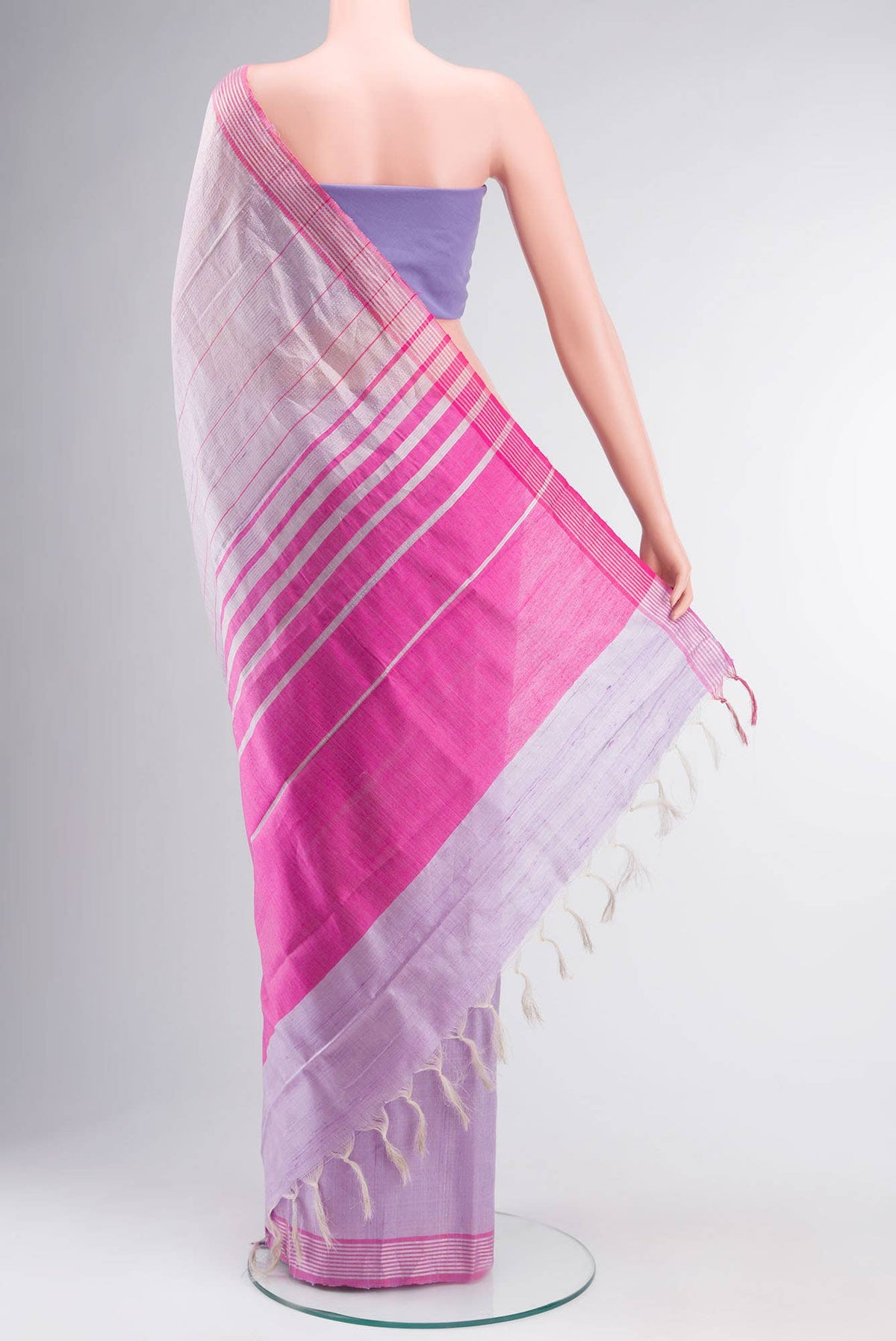 Rose Quartz-Lavender Bhagalpuri Tussar Silk Saree