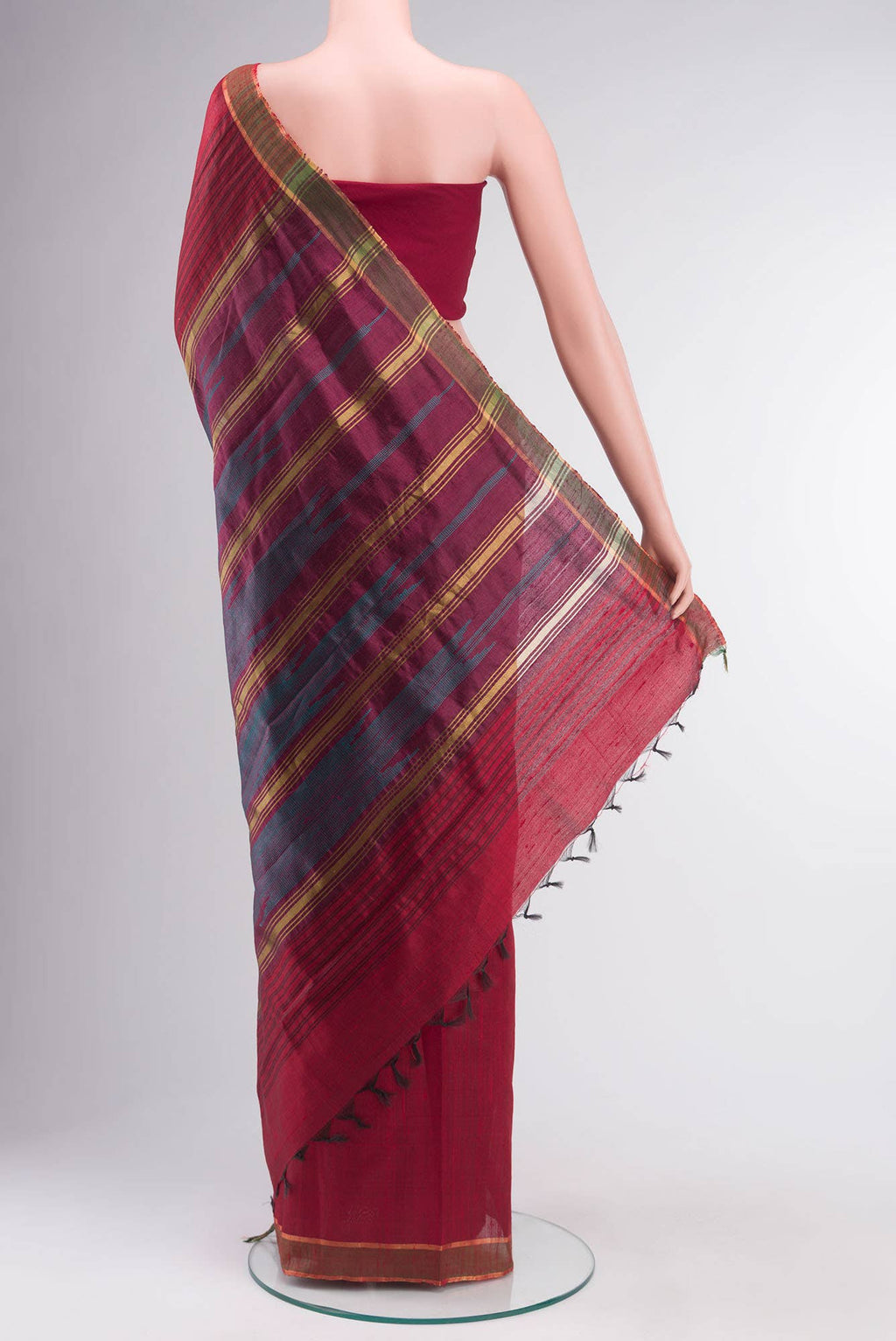 Emerald Ember-Red Bhagalpuri Tussar Silk Saree