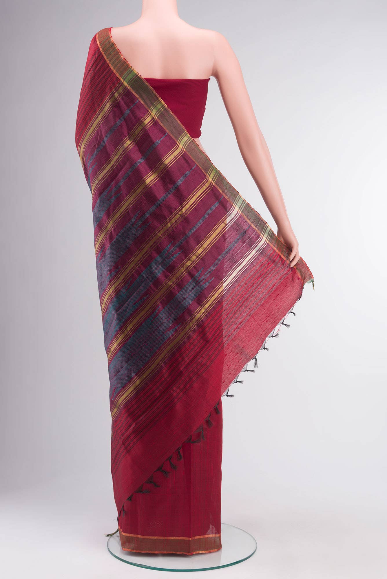 Emerald Ember-Red Bhagalpuri Tussar Silk Saree