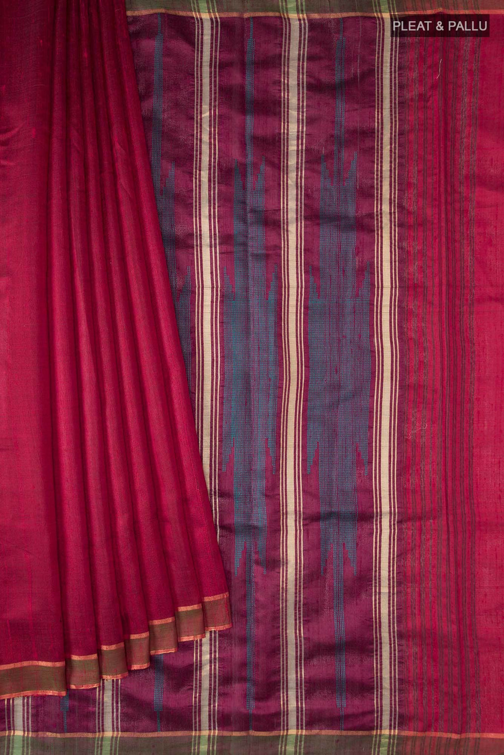 Emerald Ember-Red Bhagalpuri Tussar Silk Saree