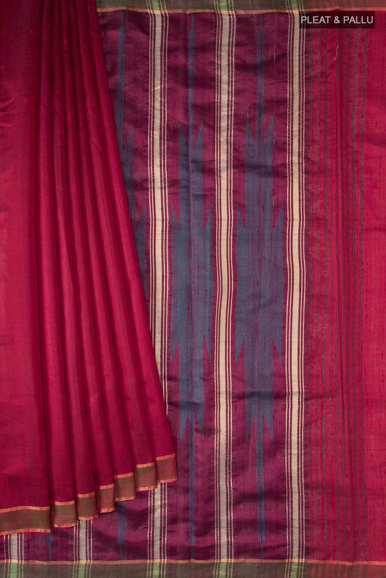 Emerald Ember-Red Bhagalpuri Tussar Silk Saree