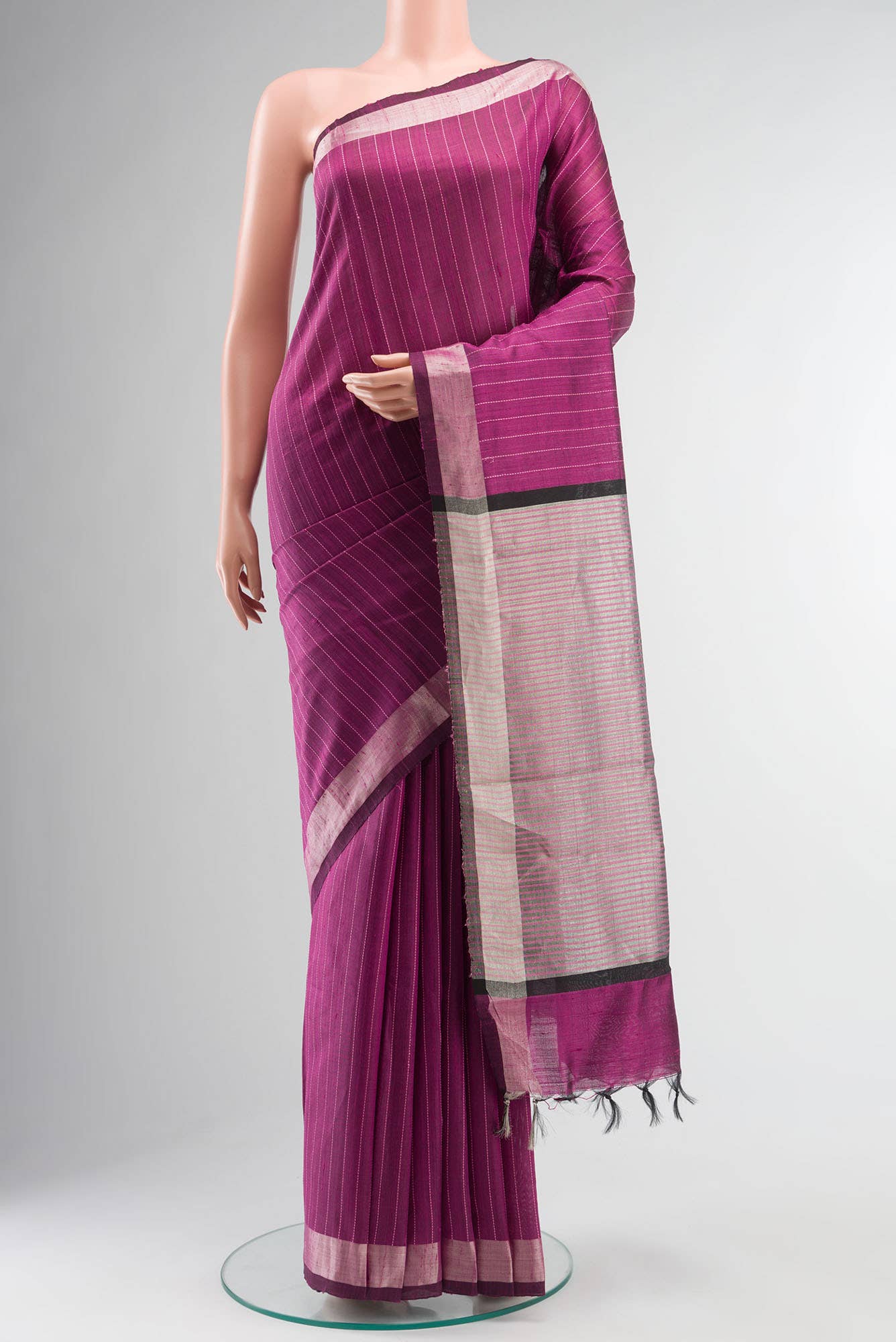 Rich Merlot-Magenta Bhagalpuri Tussar Silk Saree