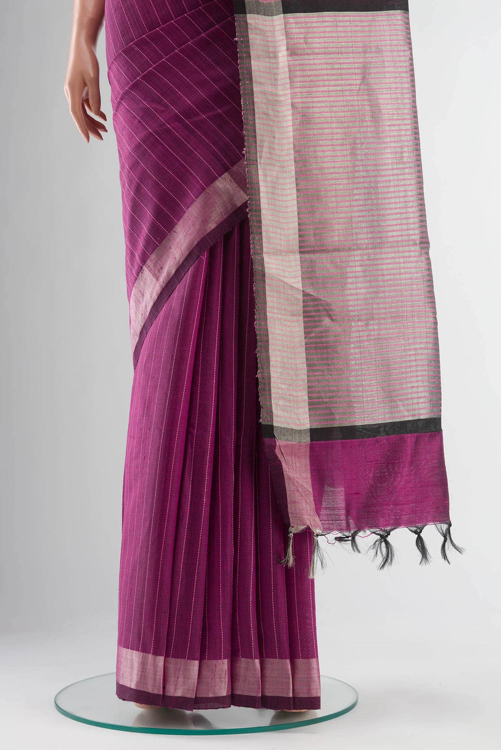 Rich Merlot-Magenta Bhagalpuri Tussar Silk Saree