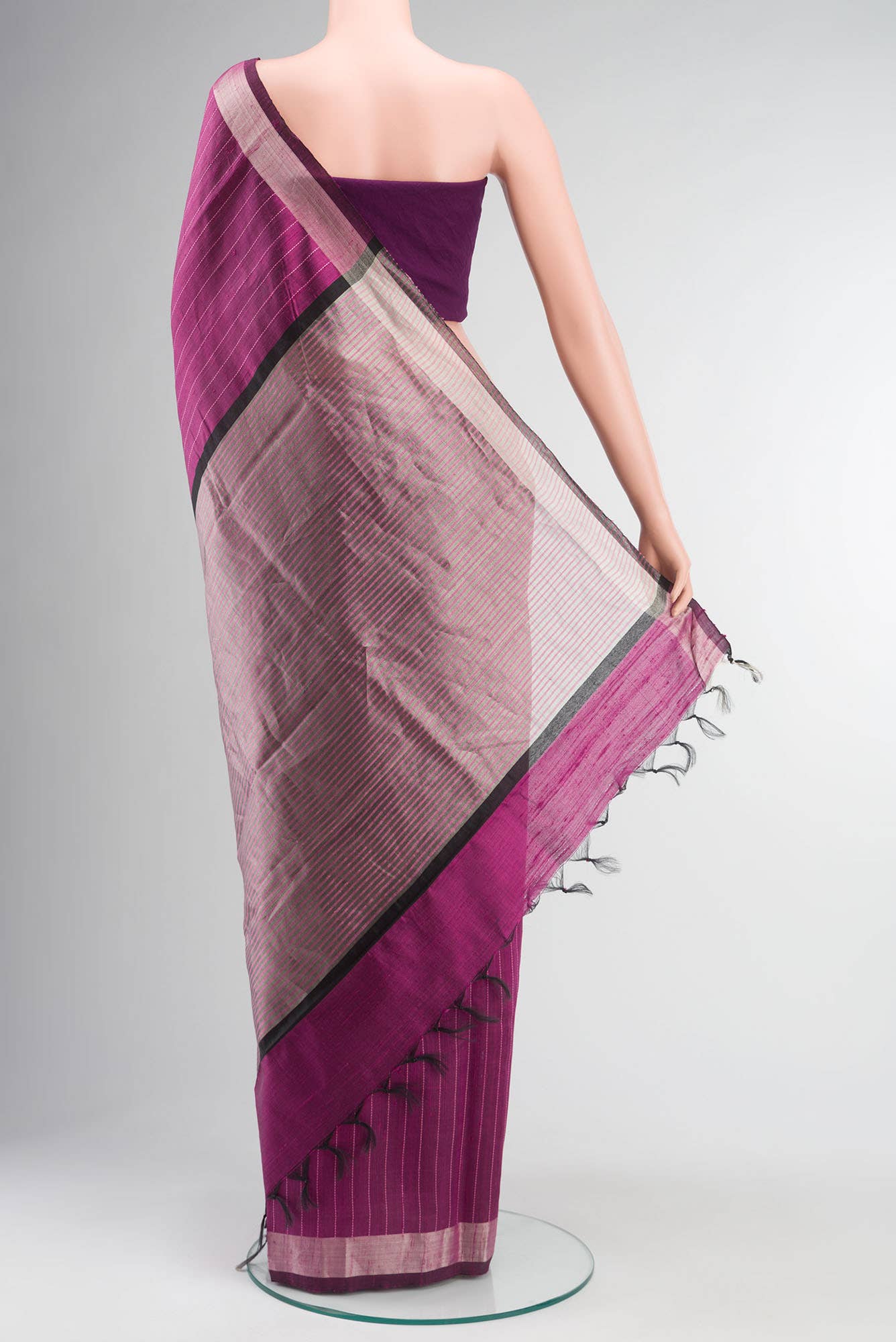 Rich Merlot-Magenta Bhagalpuri Tussar Silk Saree