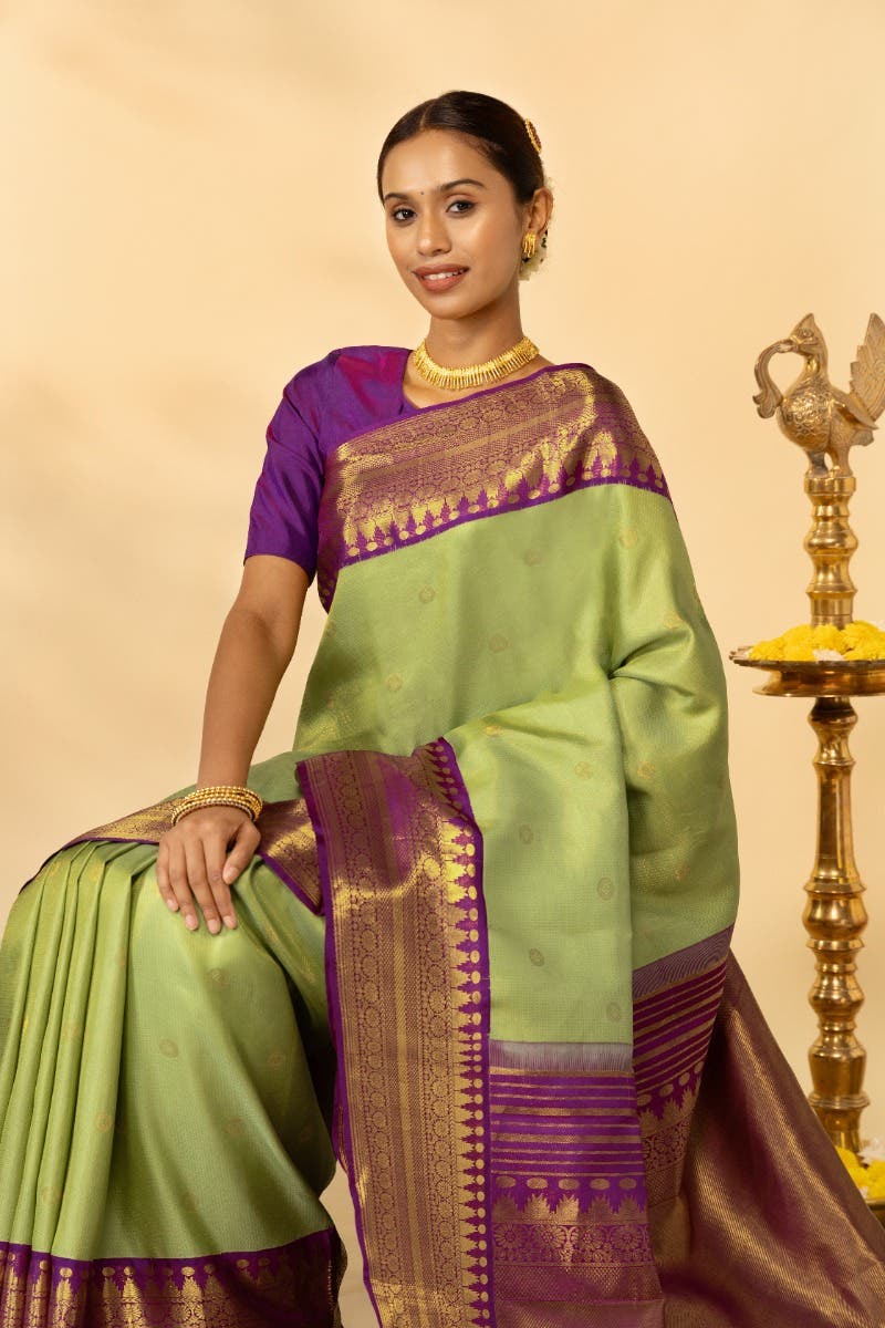 Anugraha-Pista Green Kanchipuram Silk Saree