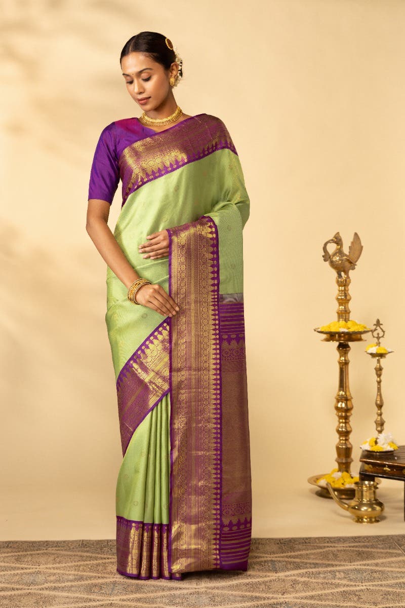 Anugraha-Pista Green Kanchipuram Silk Saree