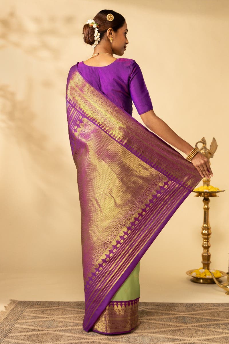 Anugraha-Pista Green Kanchipuram Silk Saree