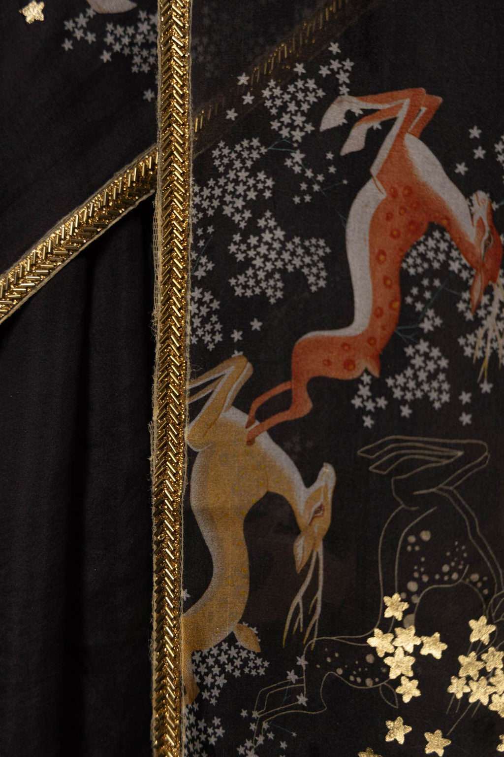 Leaping Deer-Black Pure Organza Silk Saree