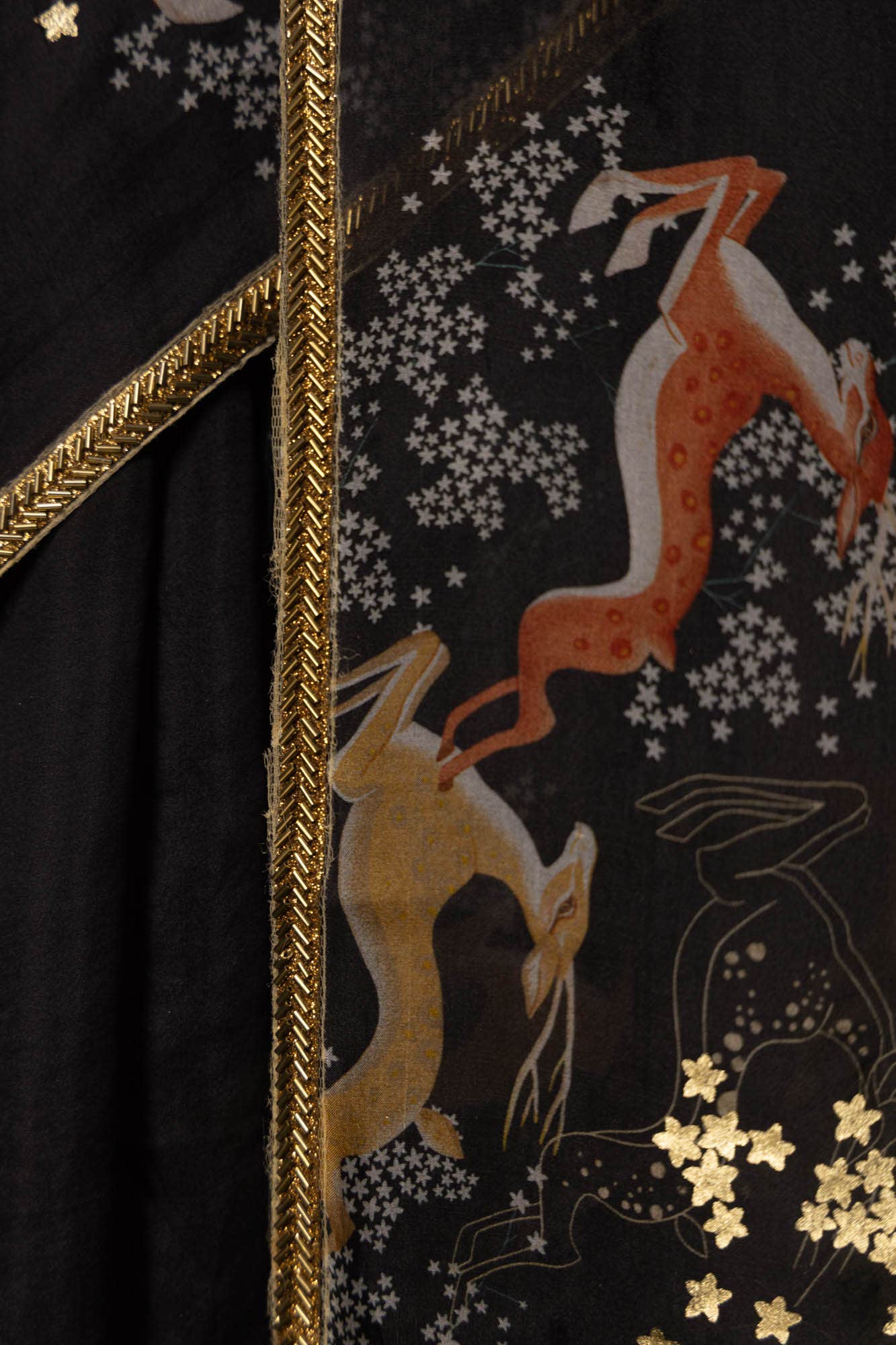 Leaping Deer-Black Pure Organza Silk Saree