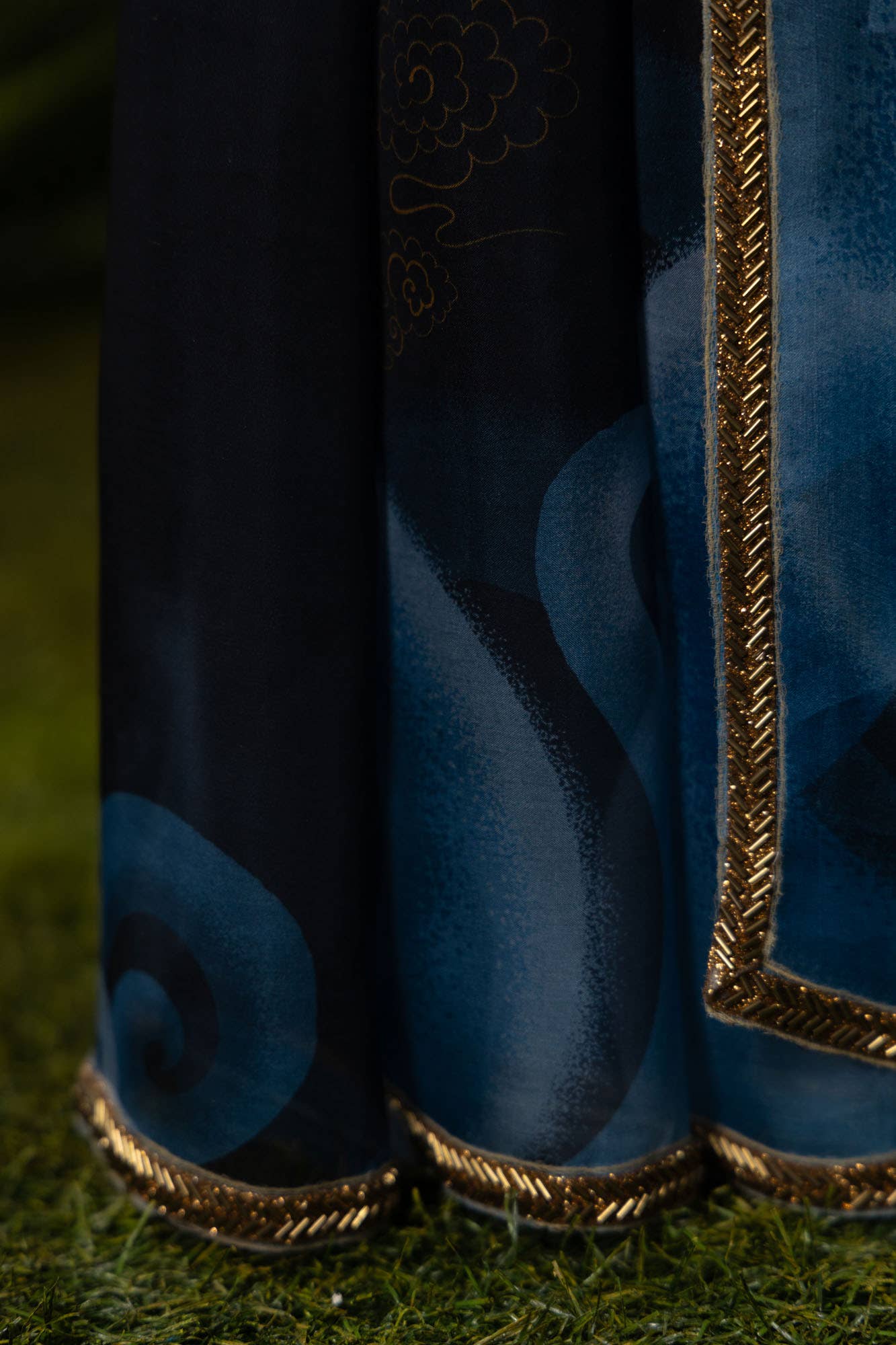 Sea of Tranquility-Dark Blue Pure Organza Silk Saree