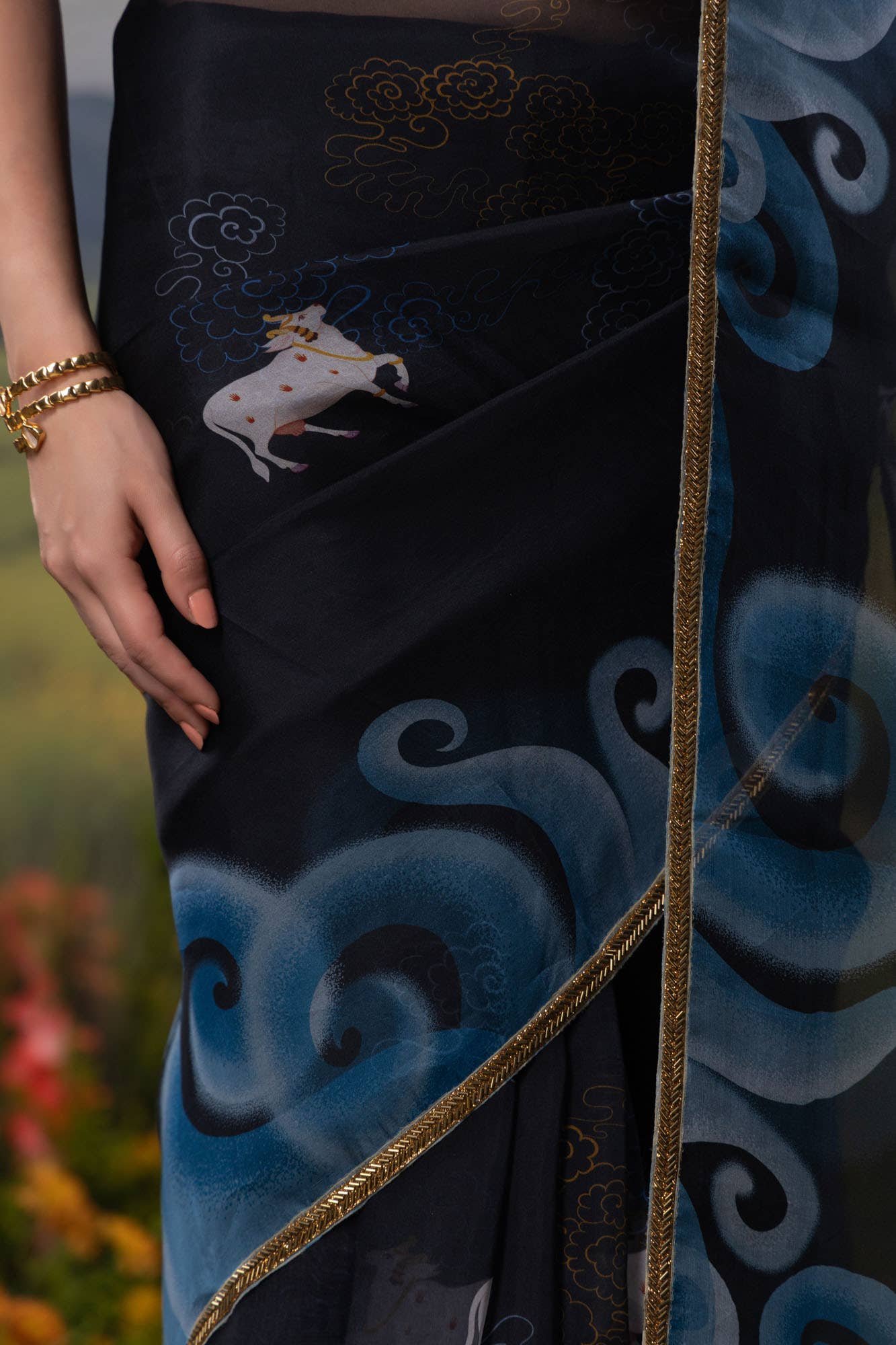 Sea of Tranquility-Dark Blue Pure Organza Silk Saree