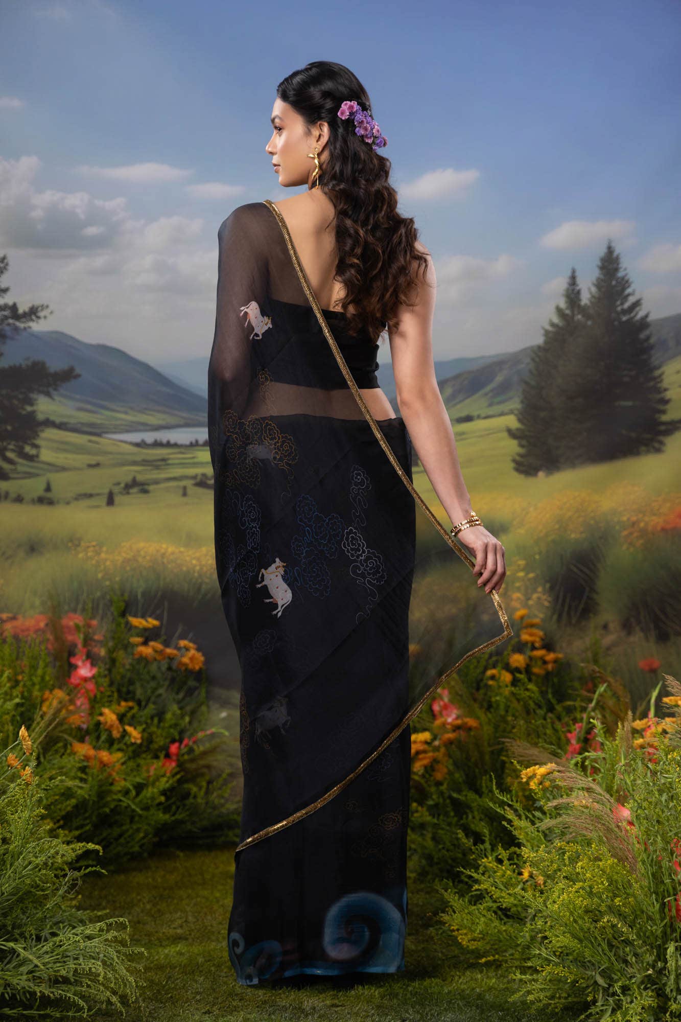 Sea of Tranquility-Dark Blue Pure Organza Silk Saree