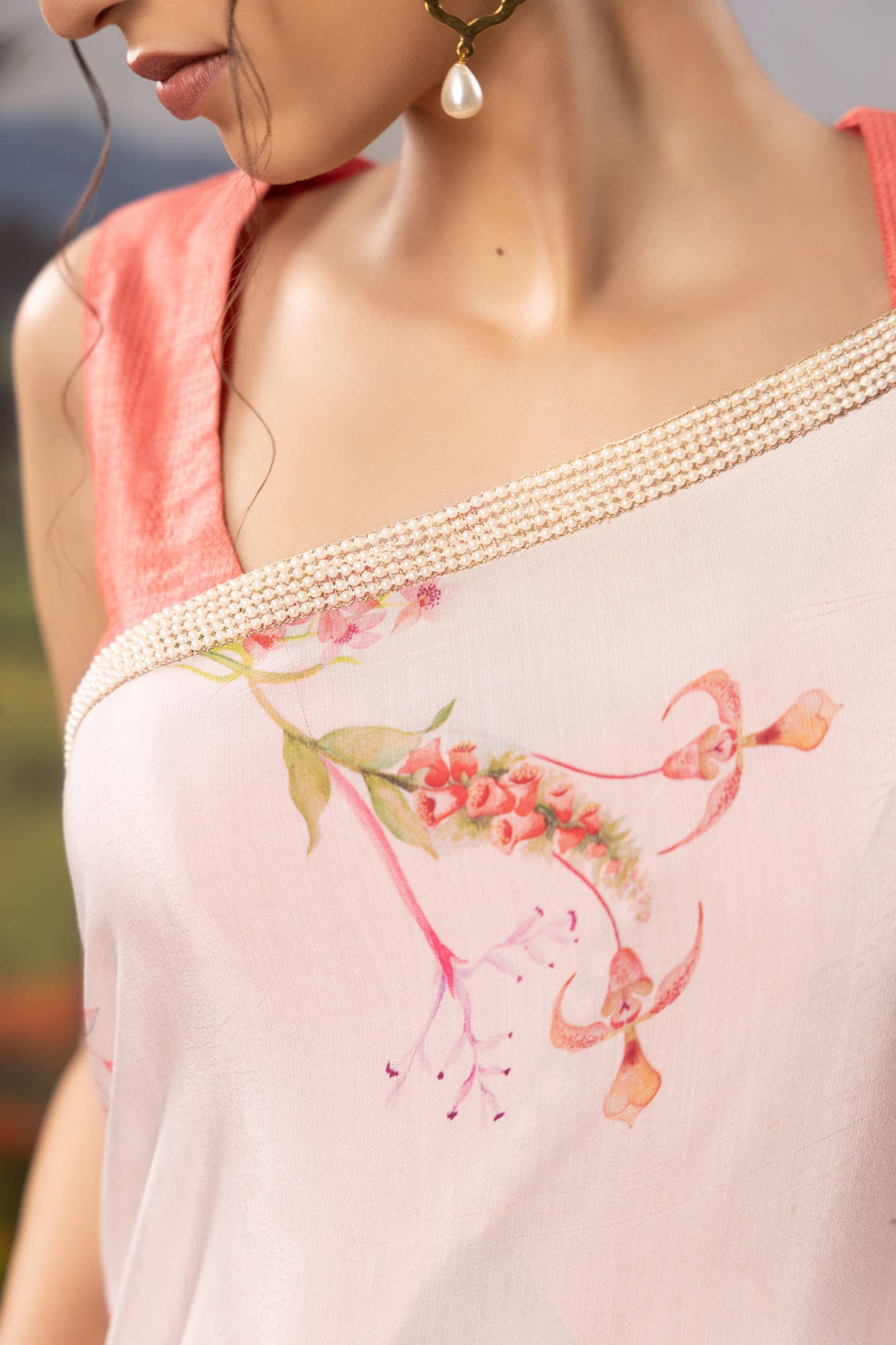 Wild Orchids-Off White Crepe Saree