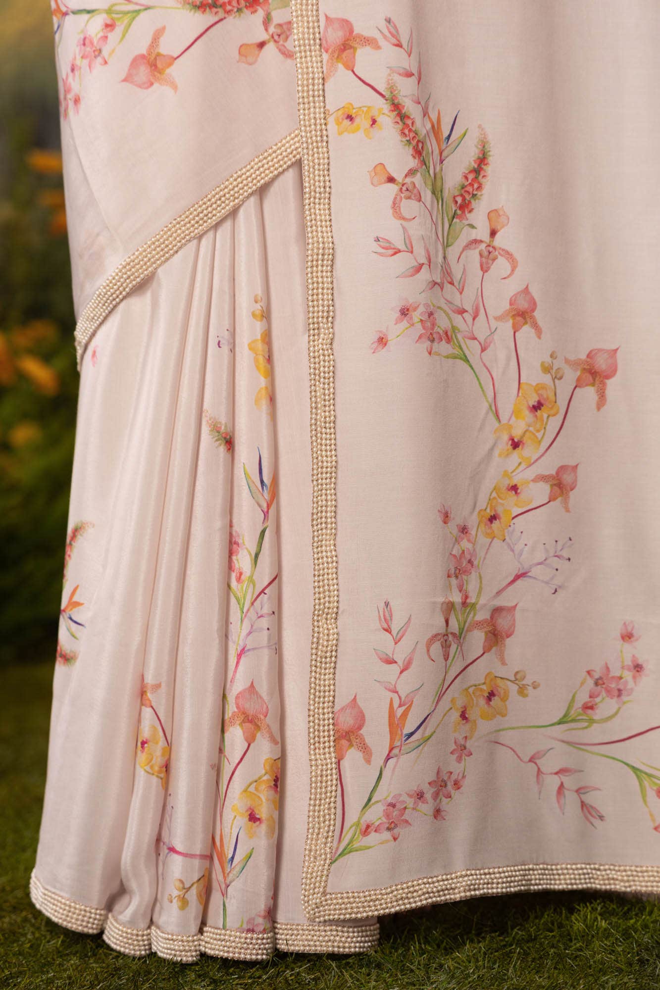 Wild Orchids-Off White Crepe Saree