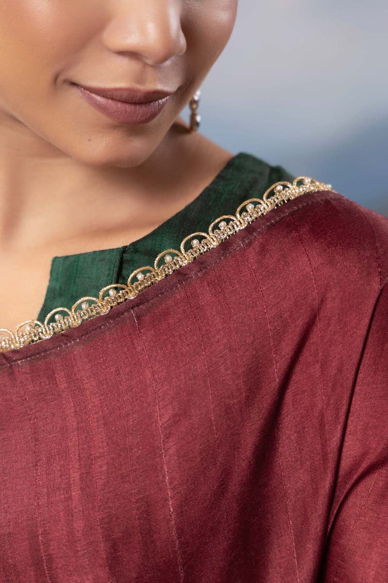 Wilderness-Maroon Tussar Silk Saree