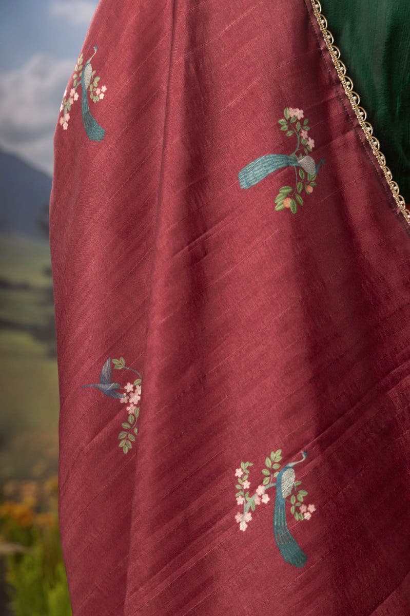Wilderness-Maroon Tussar Silk Saree