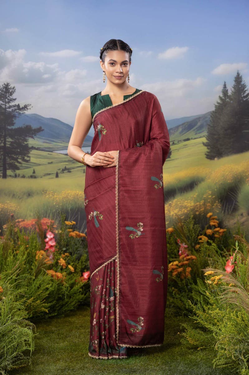 Wilderness-Maroon Tussar Silk Saree