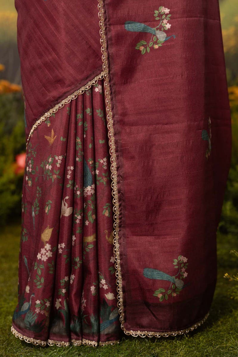 Wilderness-Maroon Tussar Silk Saree